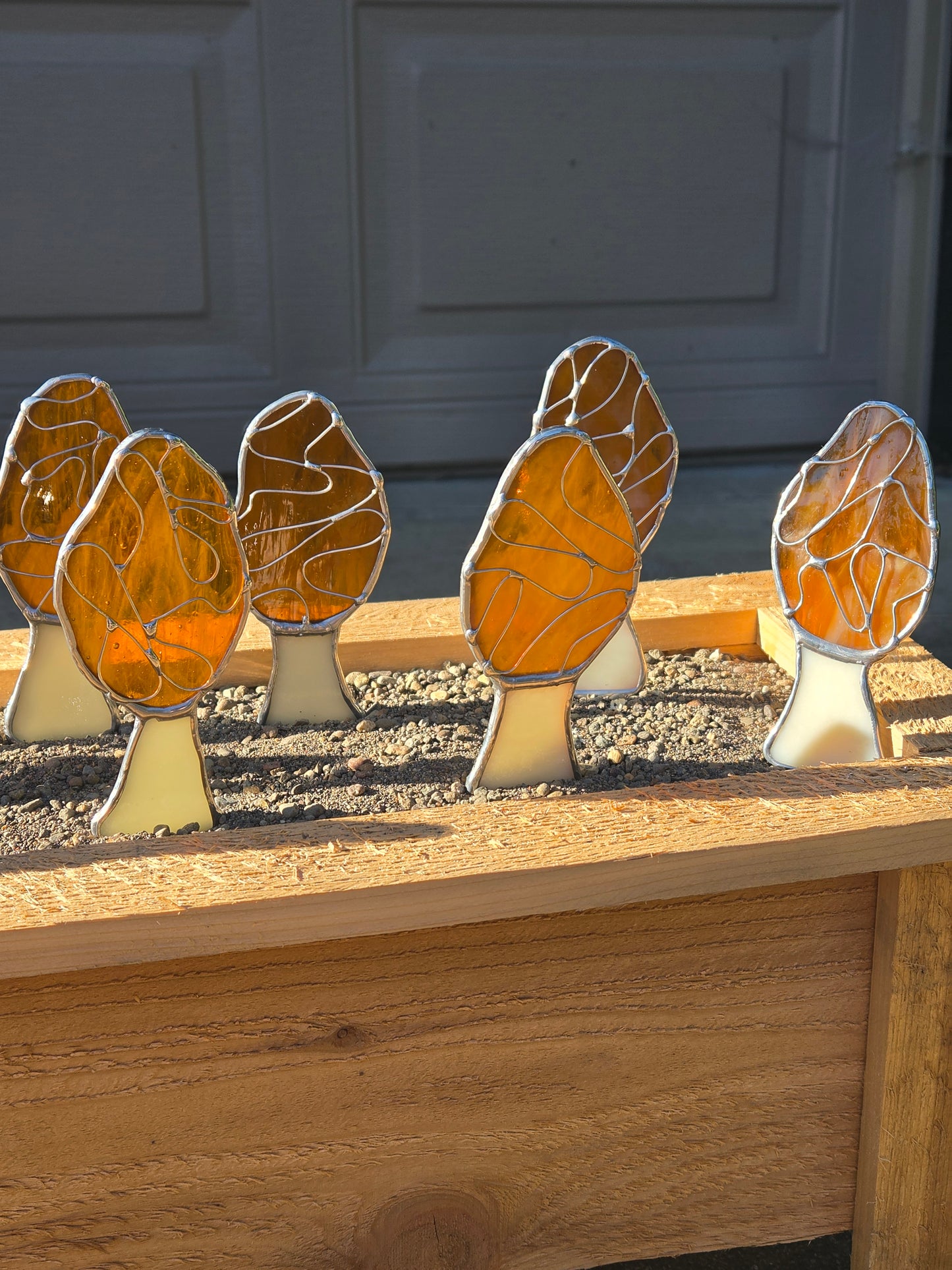 Life-Sized Morel Mushroom Stained Glass Plant Stake