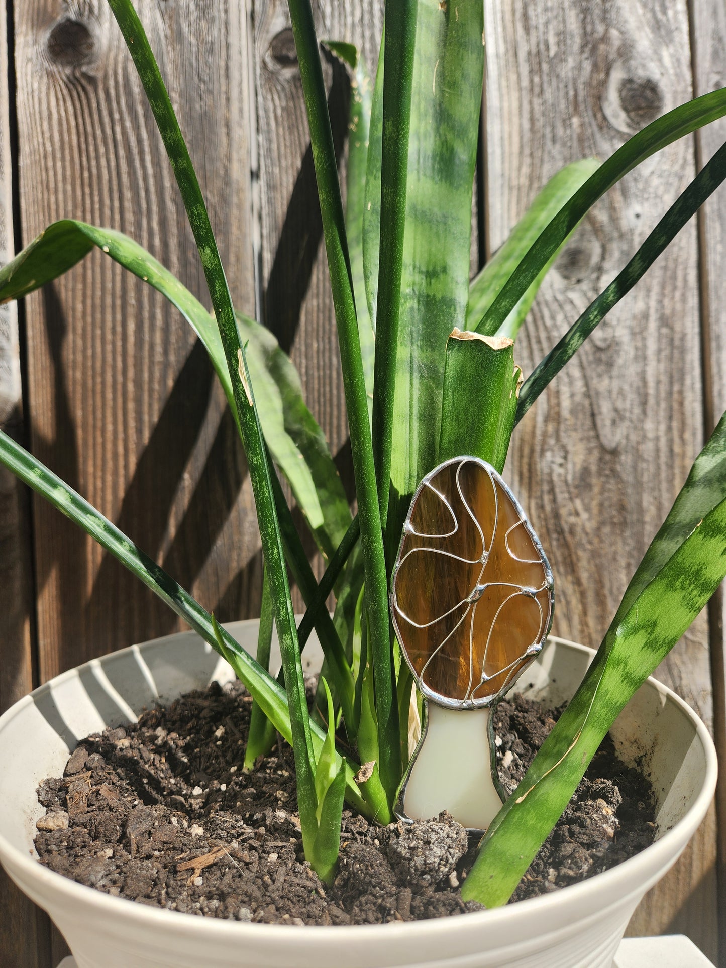Life-Sized Morel Mushroom Stained Glass Plant Stake