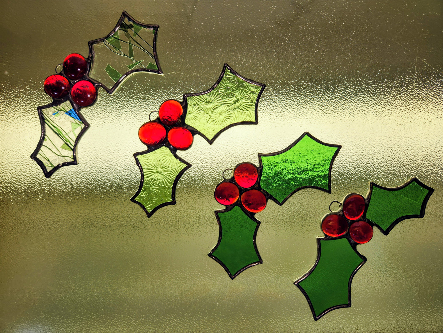 Stained Glass Christmas Holly Ornament