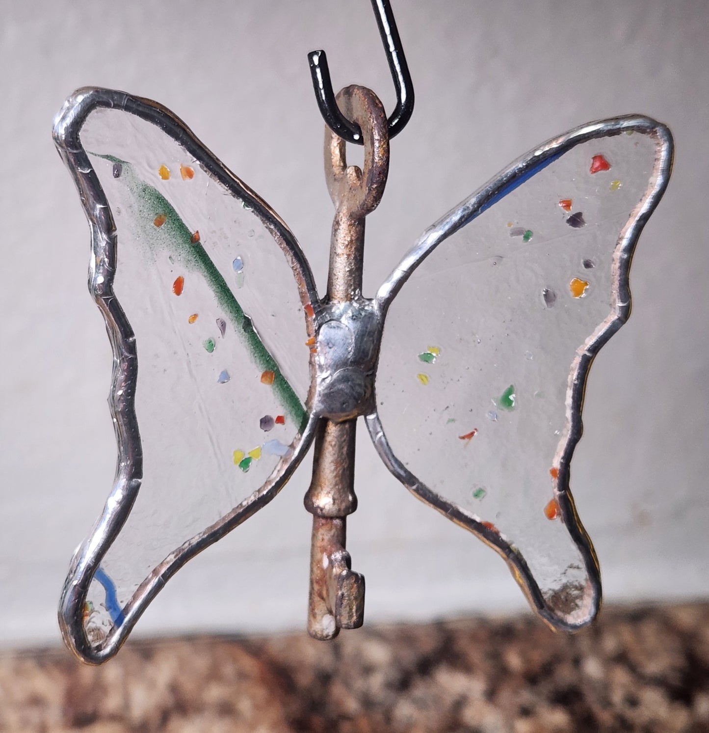 Rainbow Confetti Stained Glass Flying Key