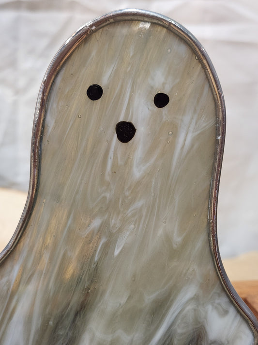 Gray Streaky Floating Stained Glass Ghost Plant Stake