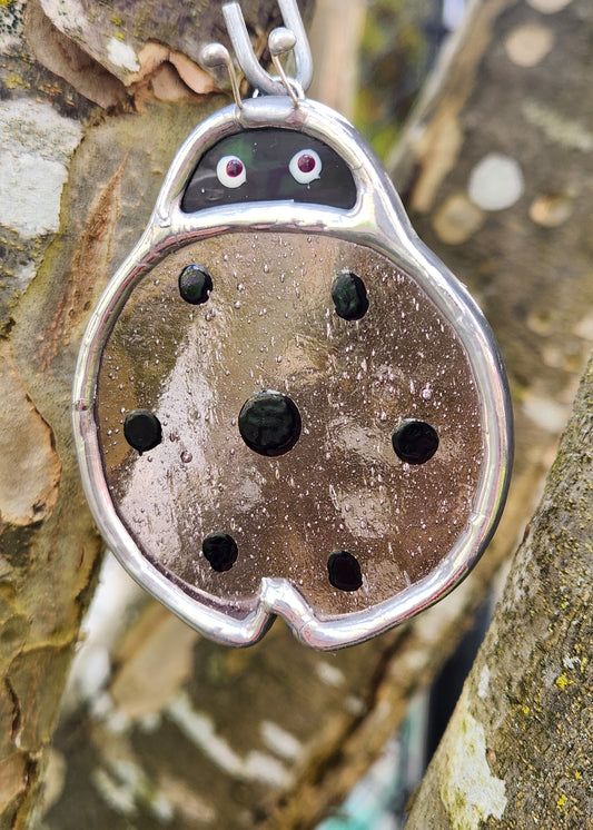 Small Round Hanging Light Purple Stained Glass Ladybug