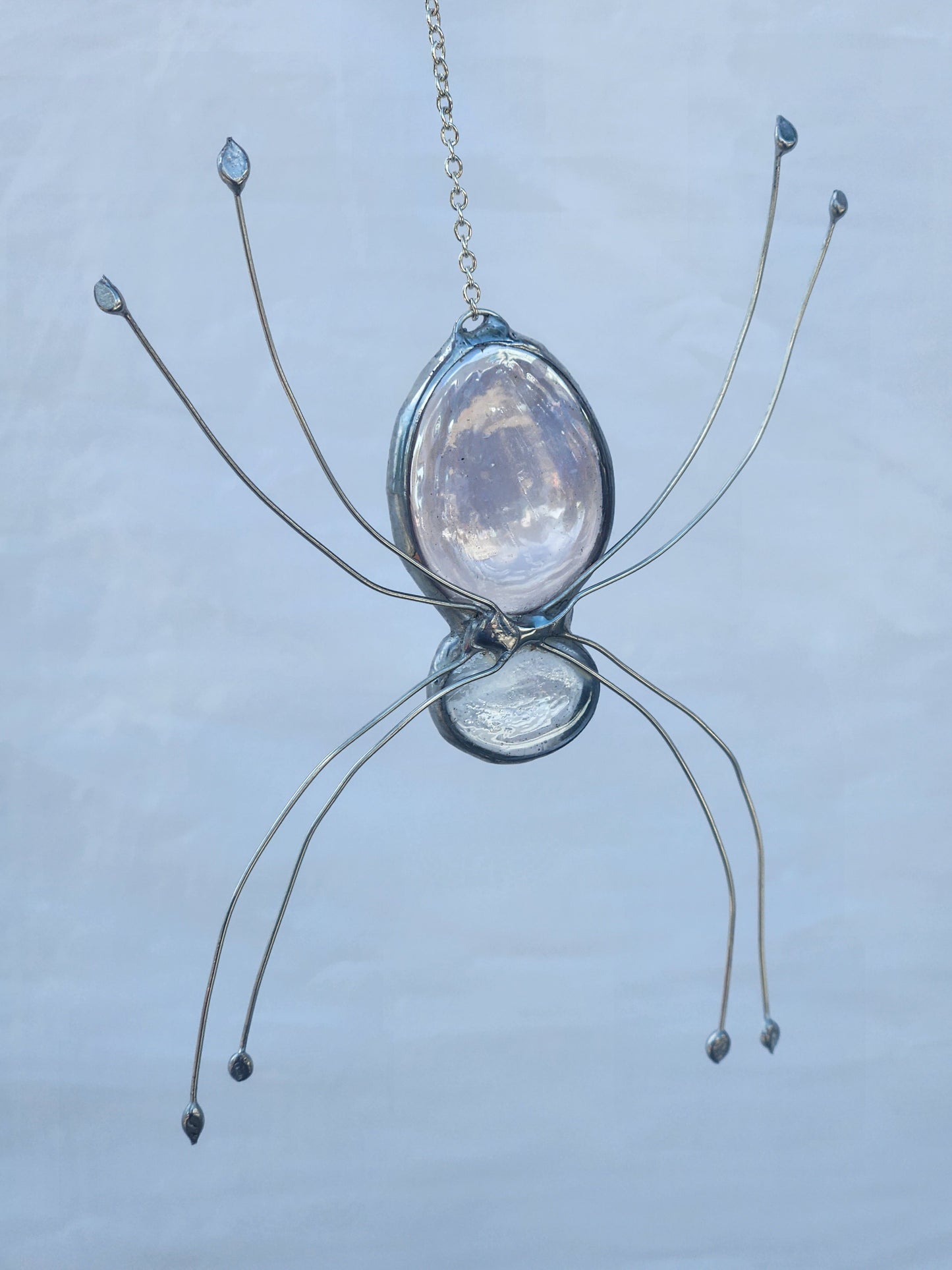Hanging Light Pink Stained Glass Spider