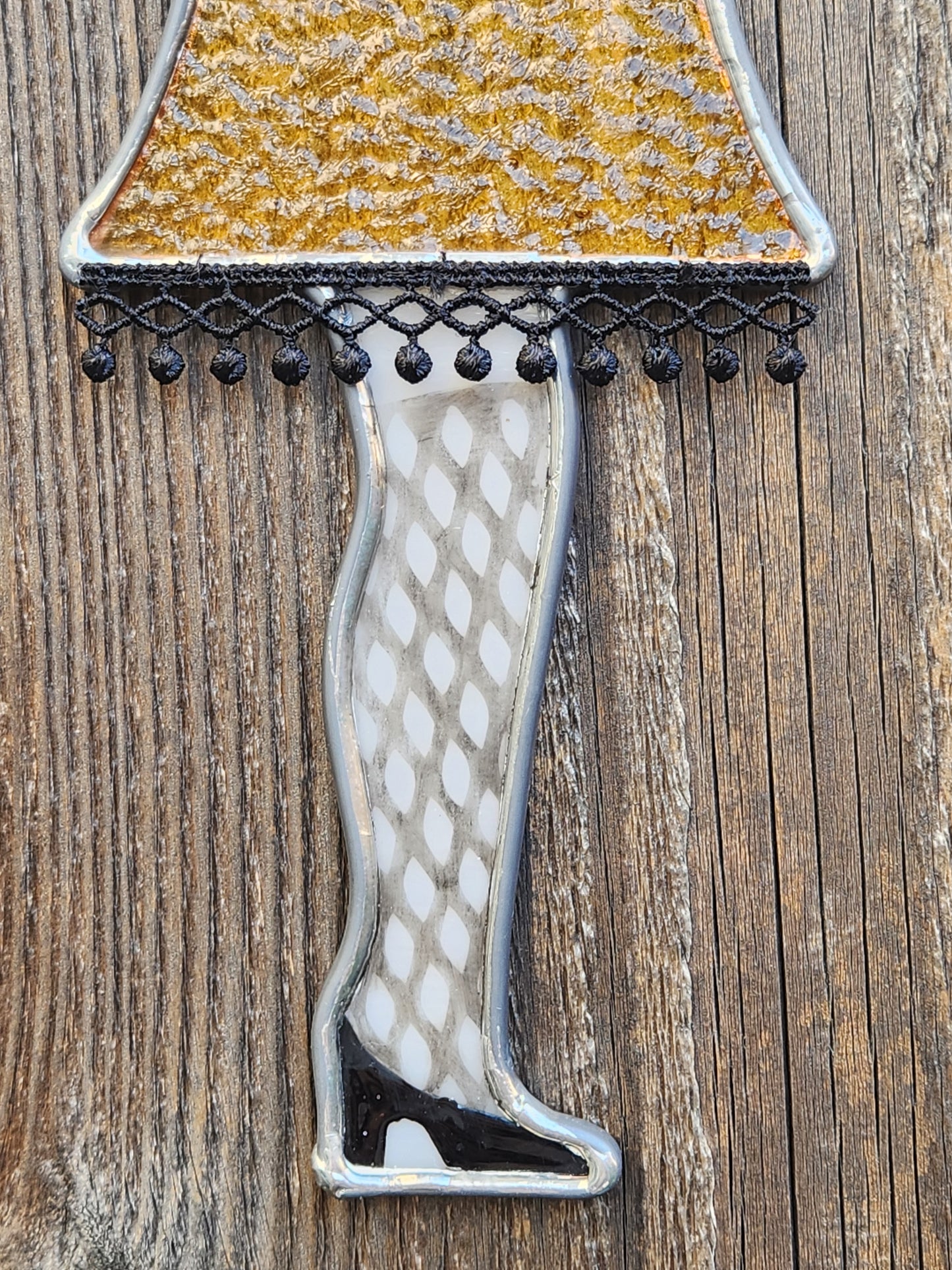 Vintage Amber Glass Lampshade Stained Glass Leg Lamp Ornament