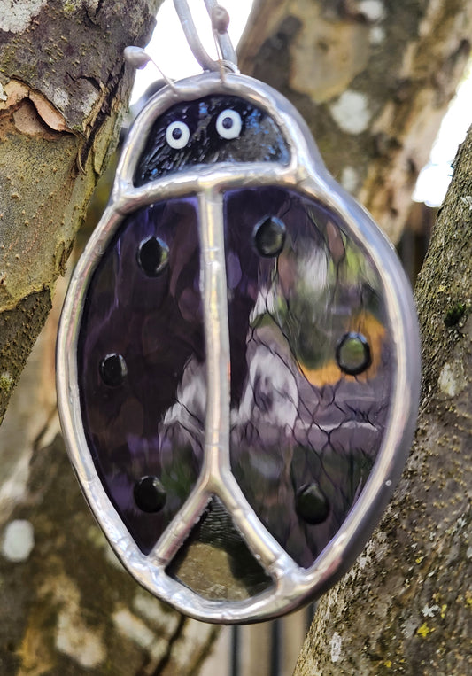 Small Hanging Dark Purple Stained Glass Beetle