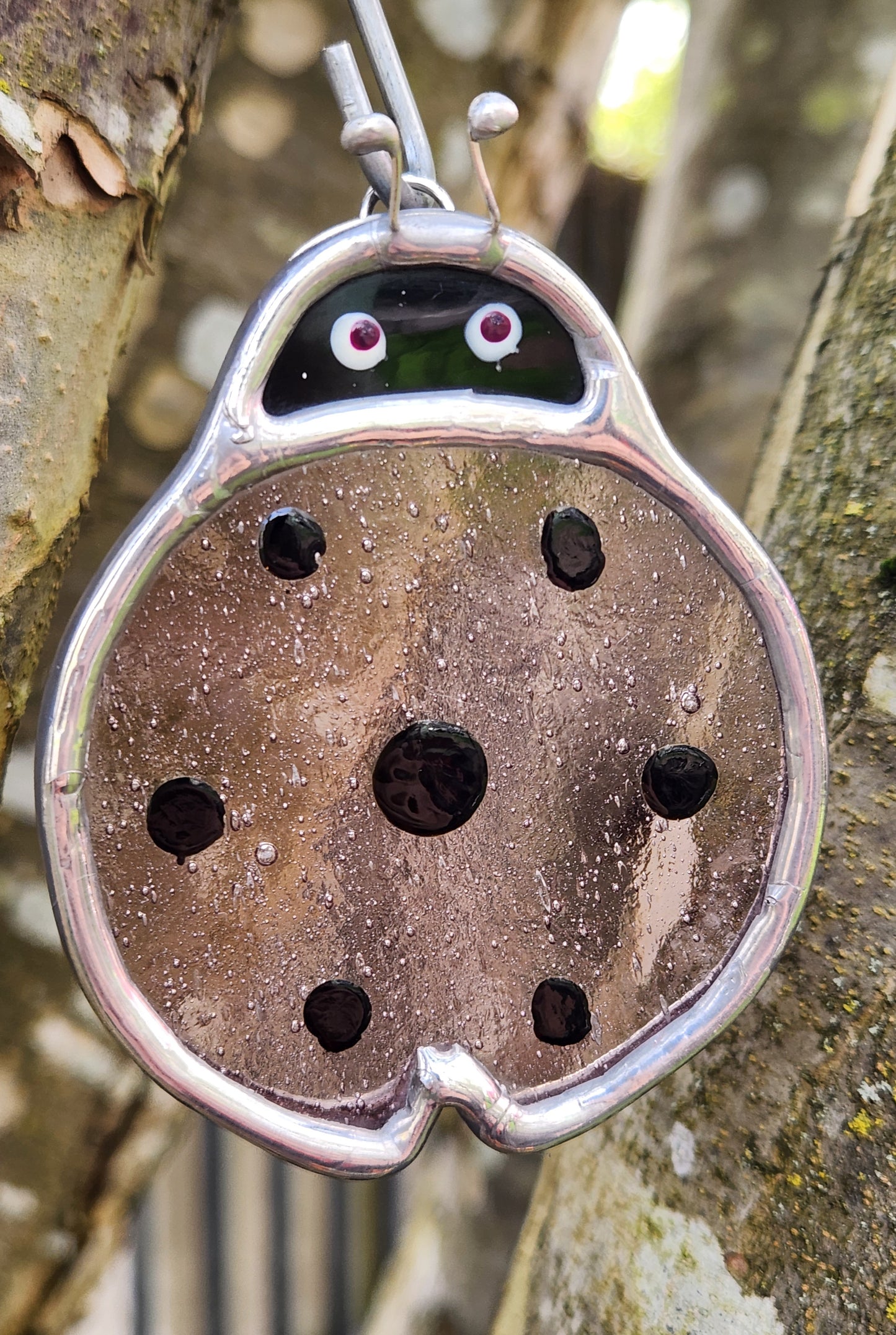 Small Round Hanging Light Purple Stained Glass Ladybug