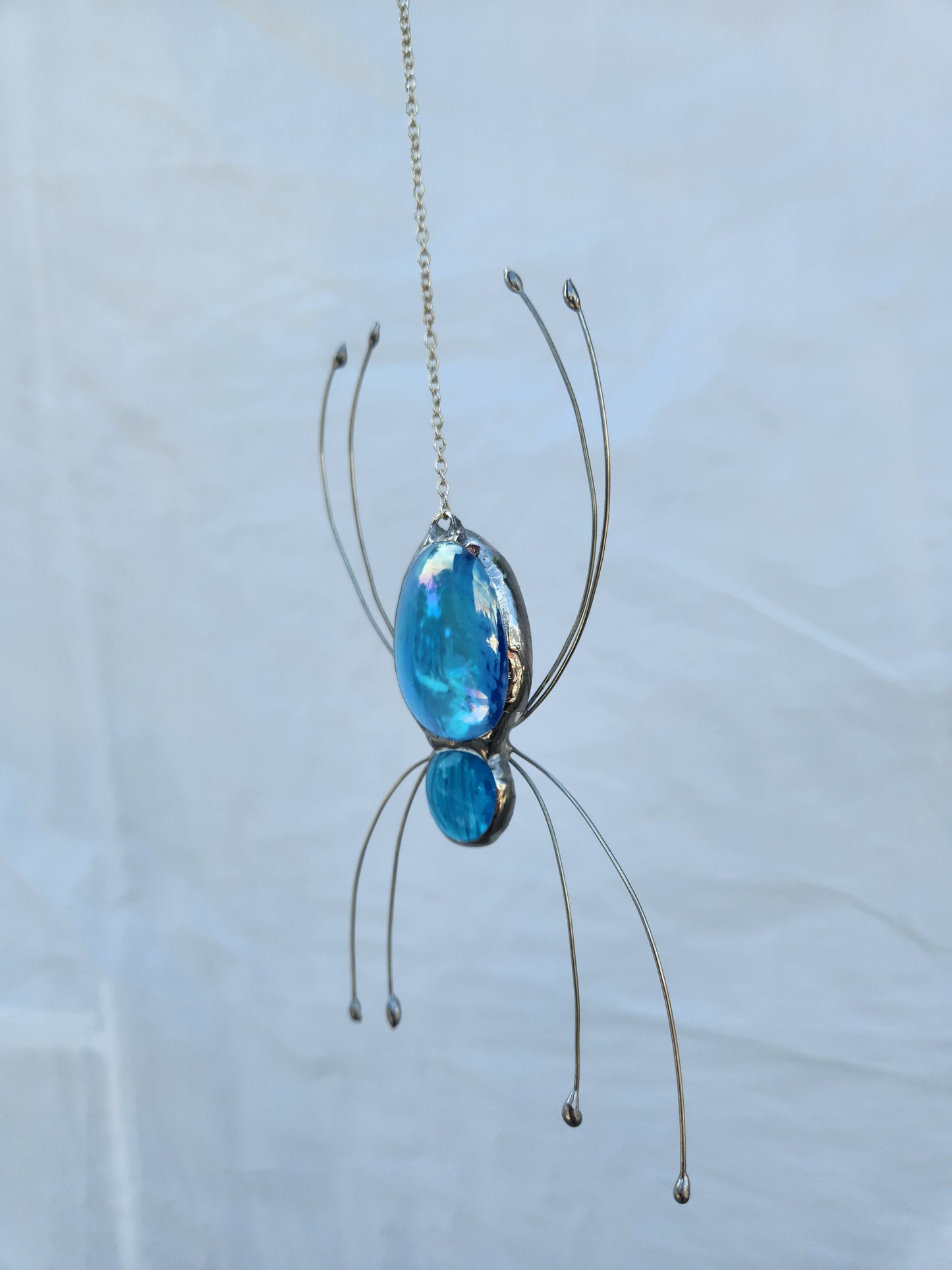 Hanging Light Blue Stained Glass Spider