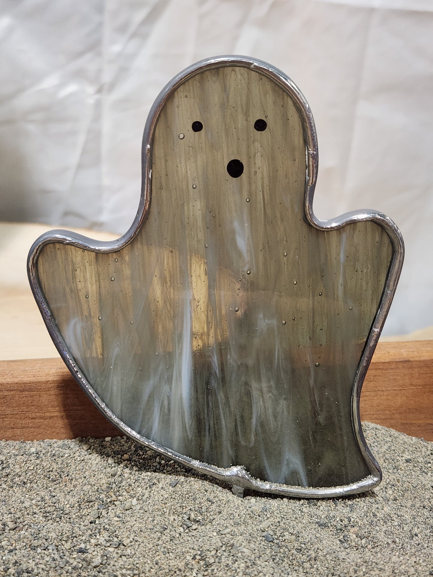 Gray Streaky Haunting Stained Glass Ghost Plant Stake