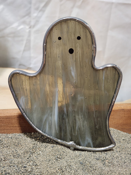 Gray Streaky Haunting Stained Glass Ghost Plant Stake