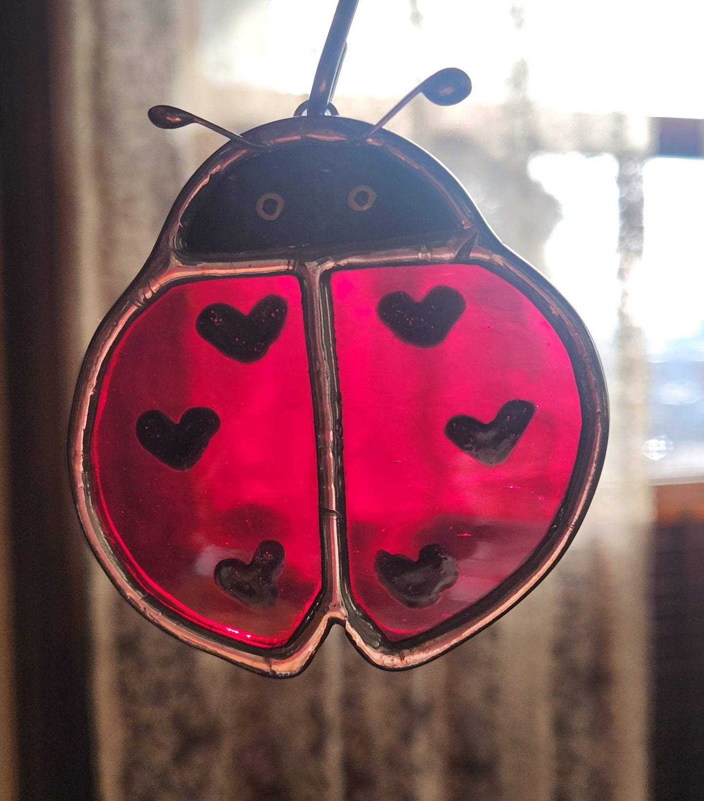 Small Red Hanging Stained Glass Lovebug