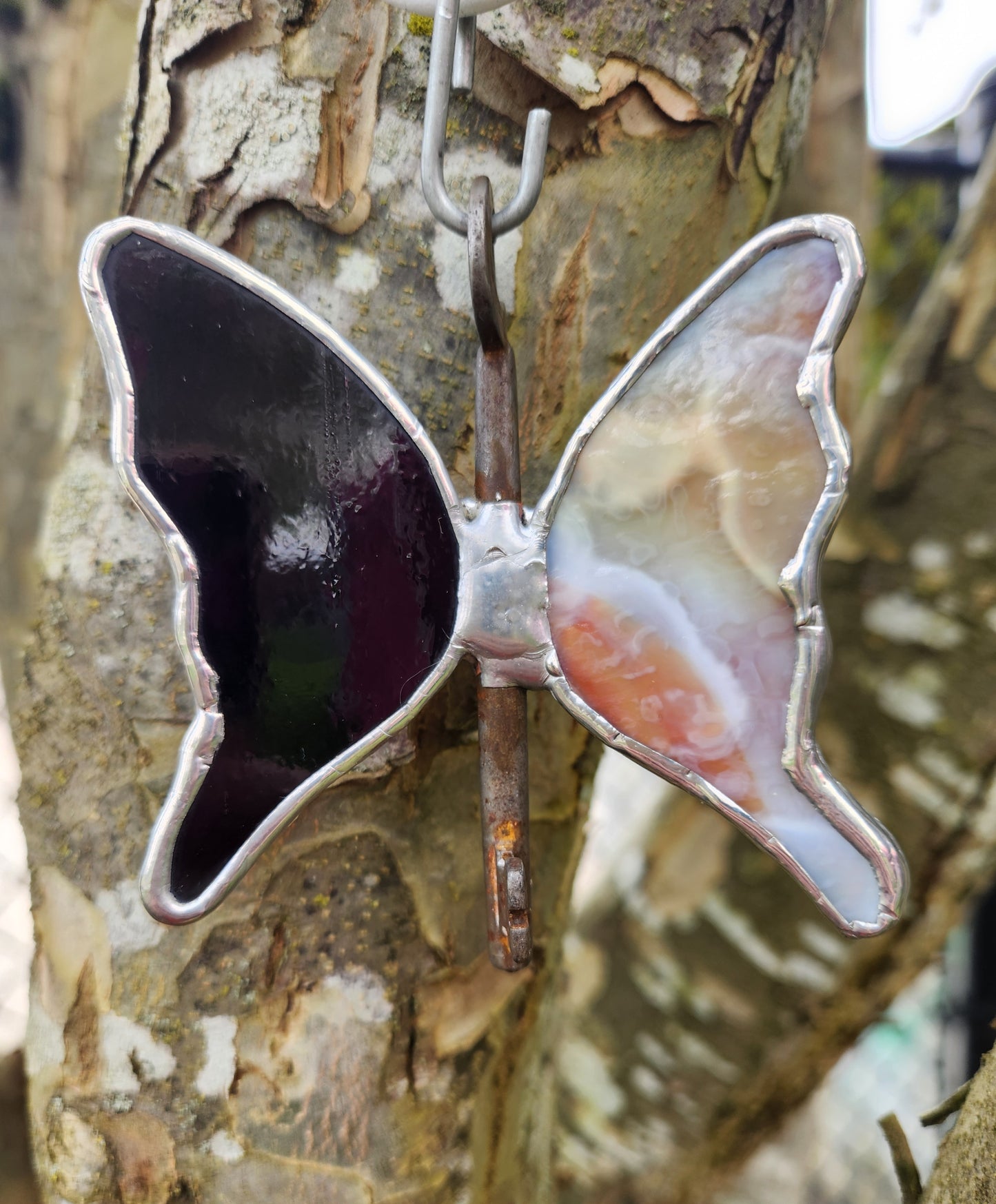 Purple Mottle & Dark Purple Stained Glass Flying Key