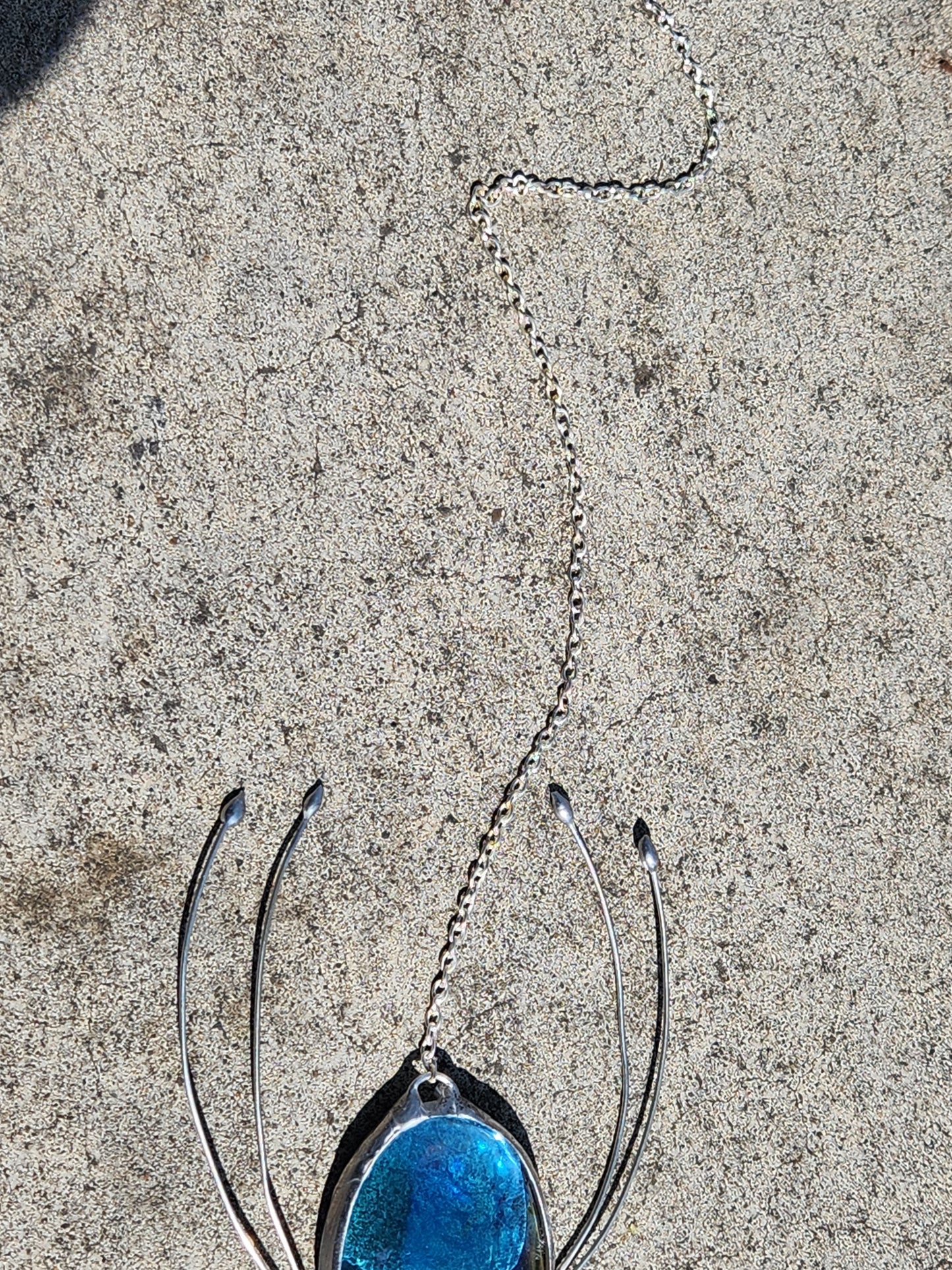 Hanging Light Blue Stained Glass Spider