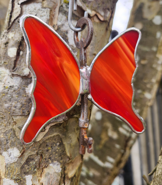 Red Streaky Stained Glass Flying Key