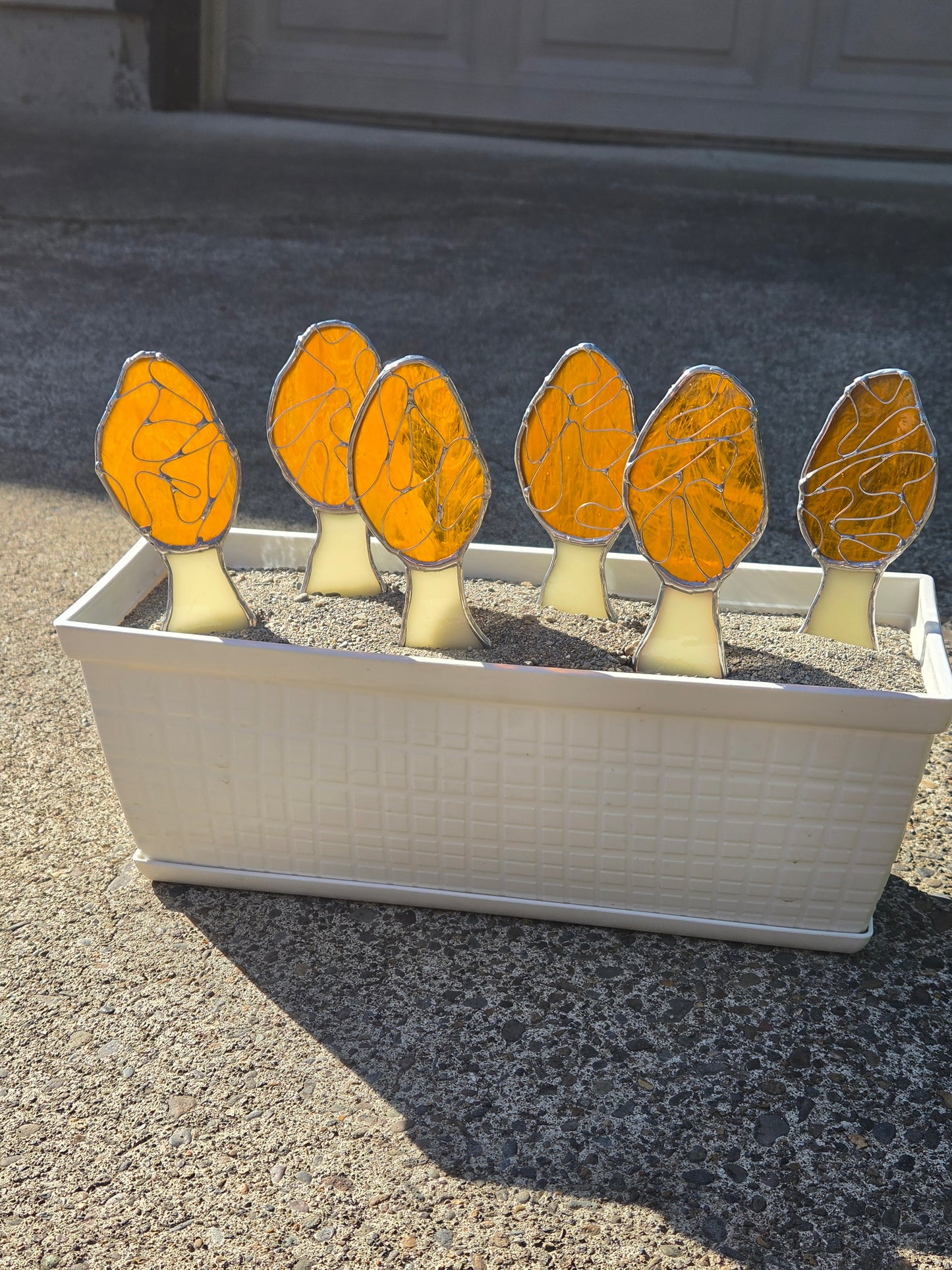 Life-Sized Morel Mushroom Stained Glass Plant Stake