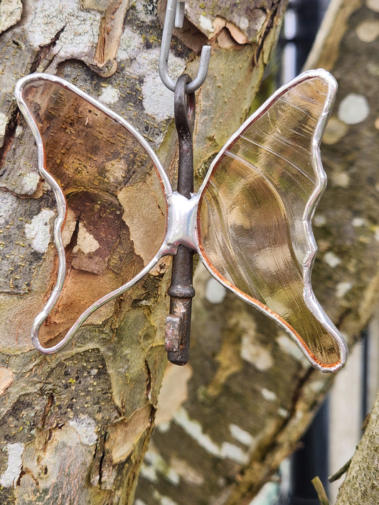 Tan & Clear Baroque Stained Glass Flying Key