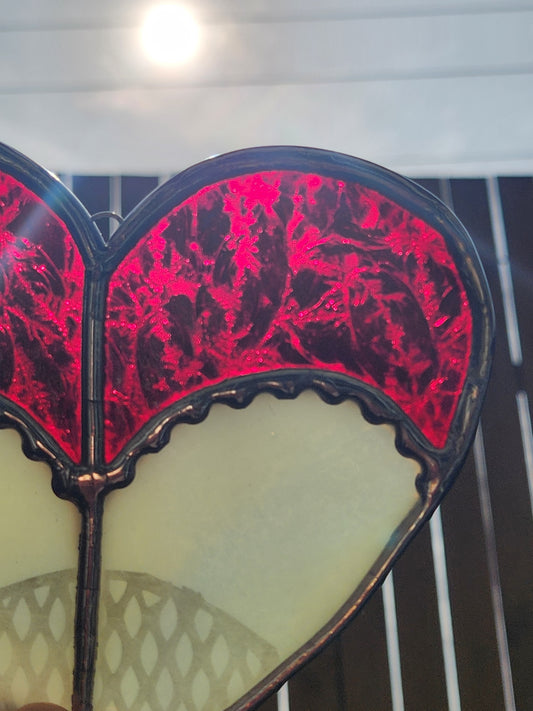 Vintage Red Iceflake Stained Glass Heart Shaped Booty