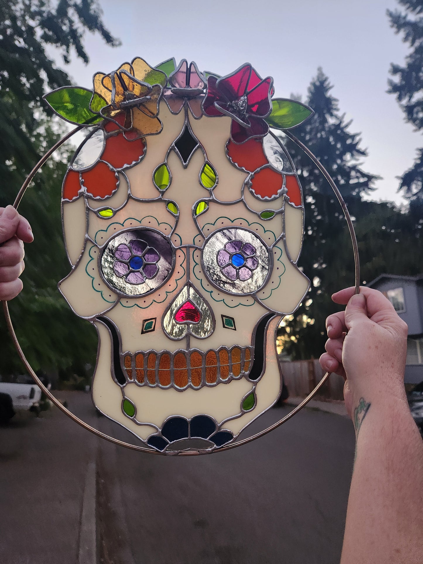 "Abuela" Día de los Muertos Sugar Skull Stained Glass Panel