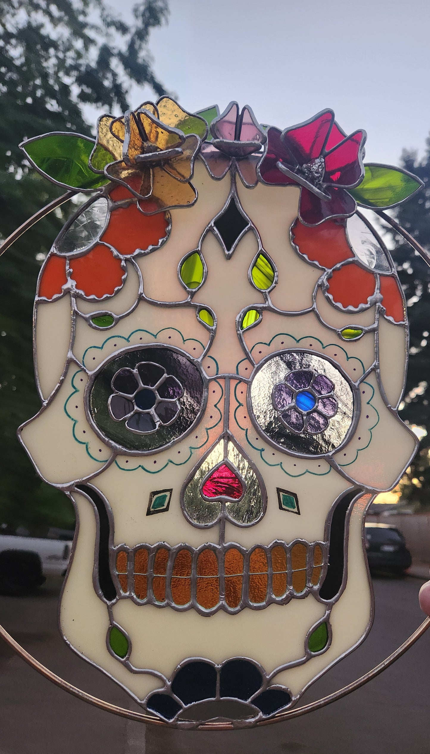 "Abuela" Día de los Muertos Sugar Skull Stained Glass Panel