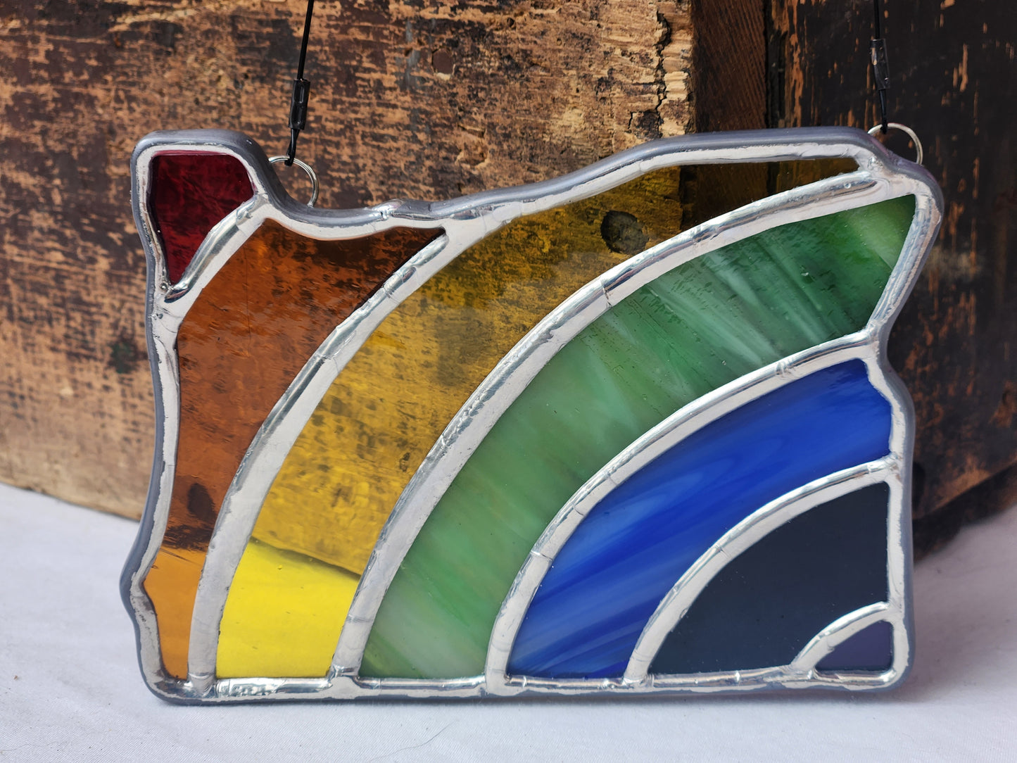 Rainbow Oregon Stained Glass Hanging Panel