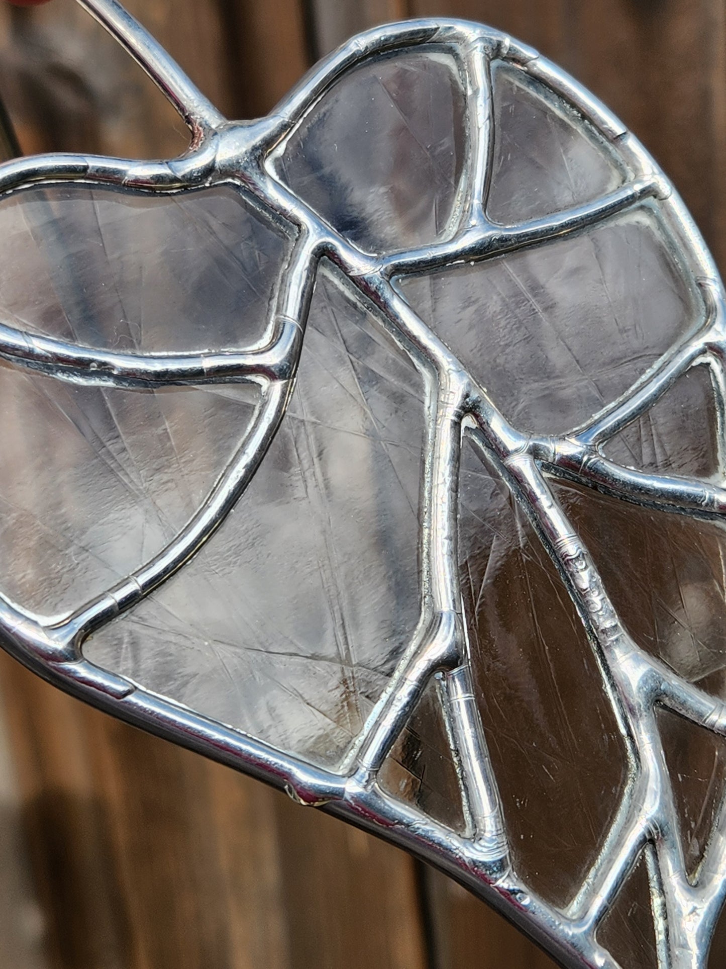 Clear "Antique" Stained Glass Elven Leaf Plant Stake