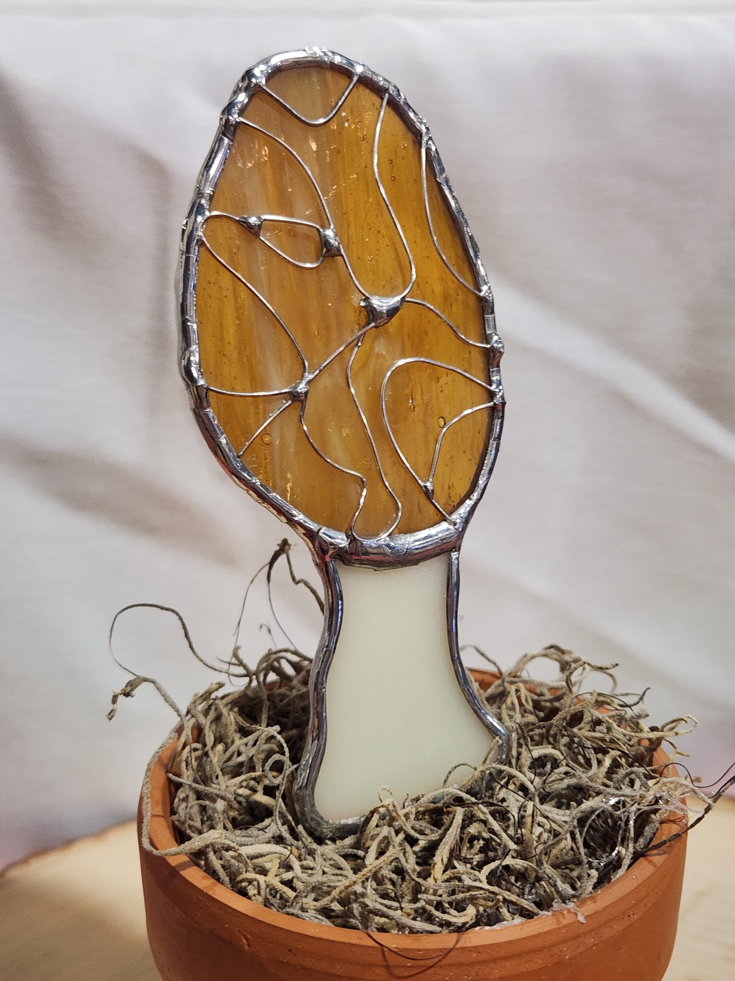 Life-Sized Morel Mushroom Stained Glass Plant Stake
