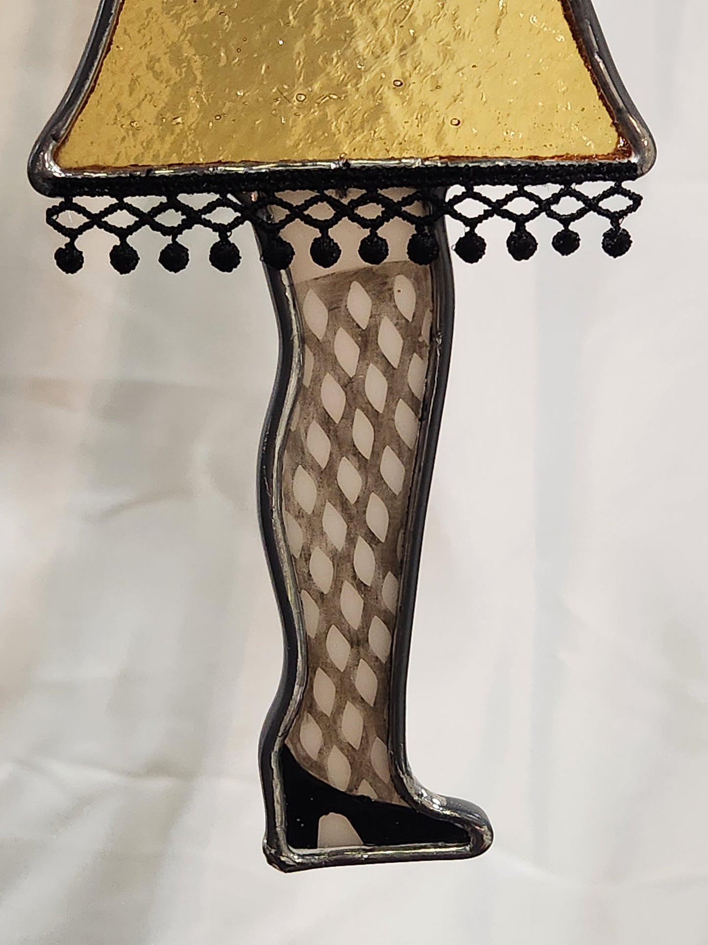 Vintage Amber Glass Lampshade Stained Glass Leg Lamp Ornament