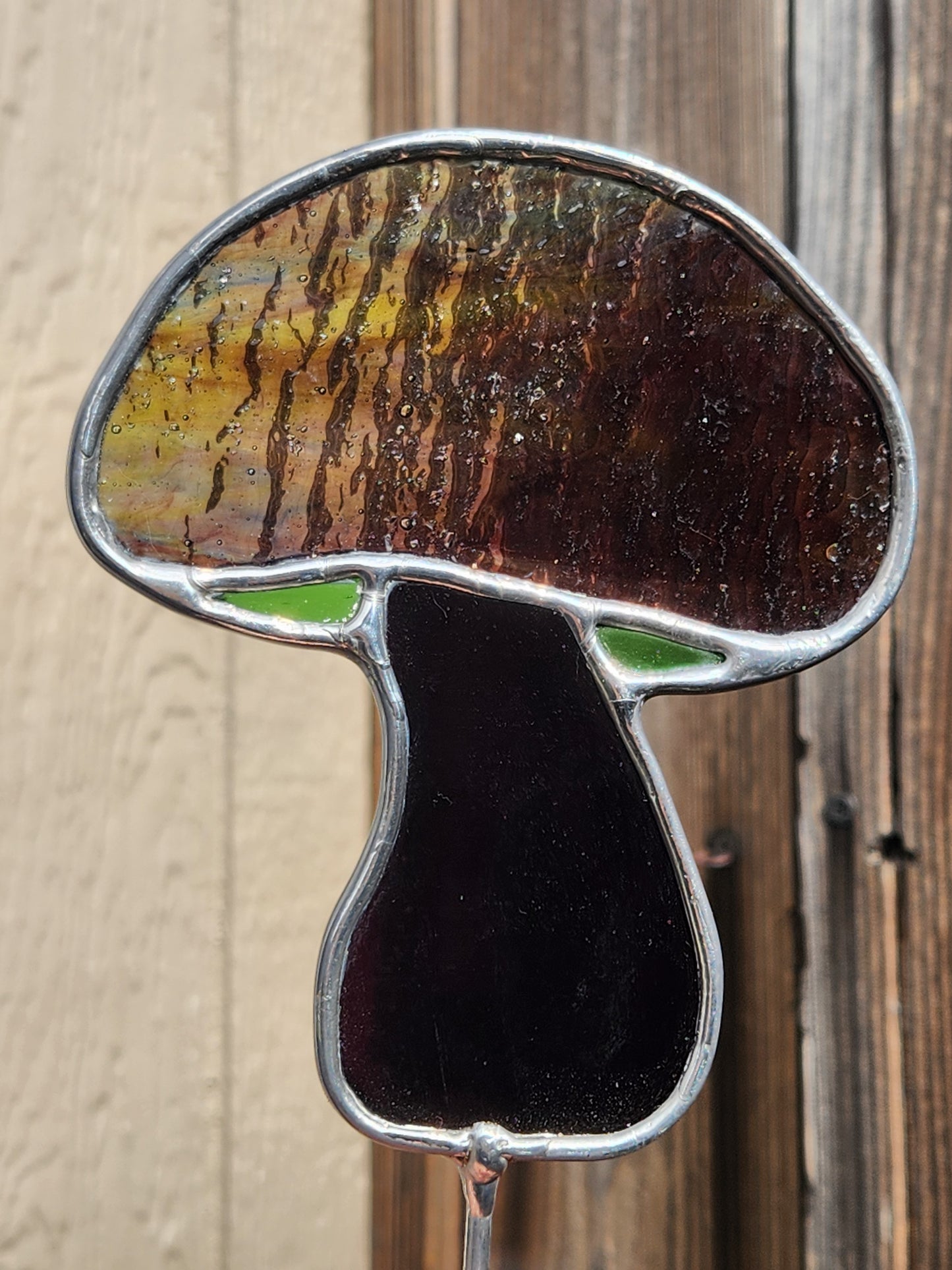 Purple Textured Mushroom Stained Glass Plant Stake