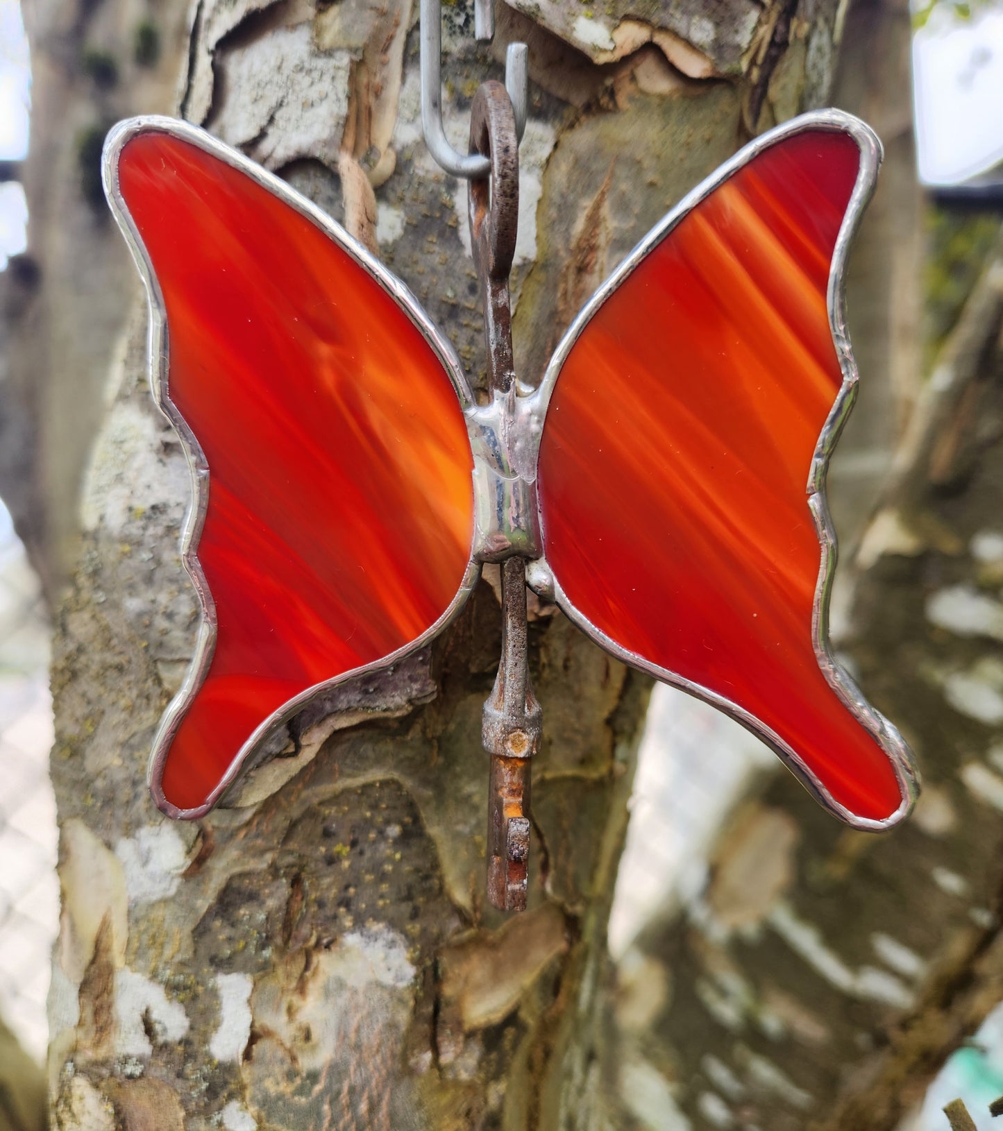 Red Streaky Stained Glass Flying Key