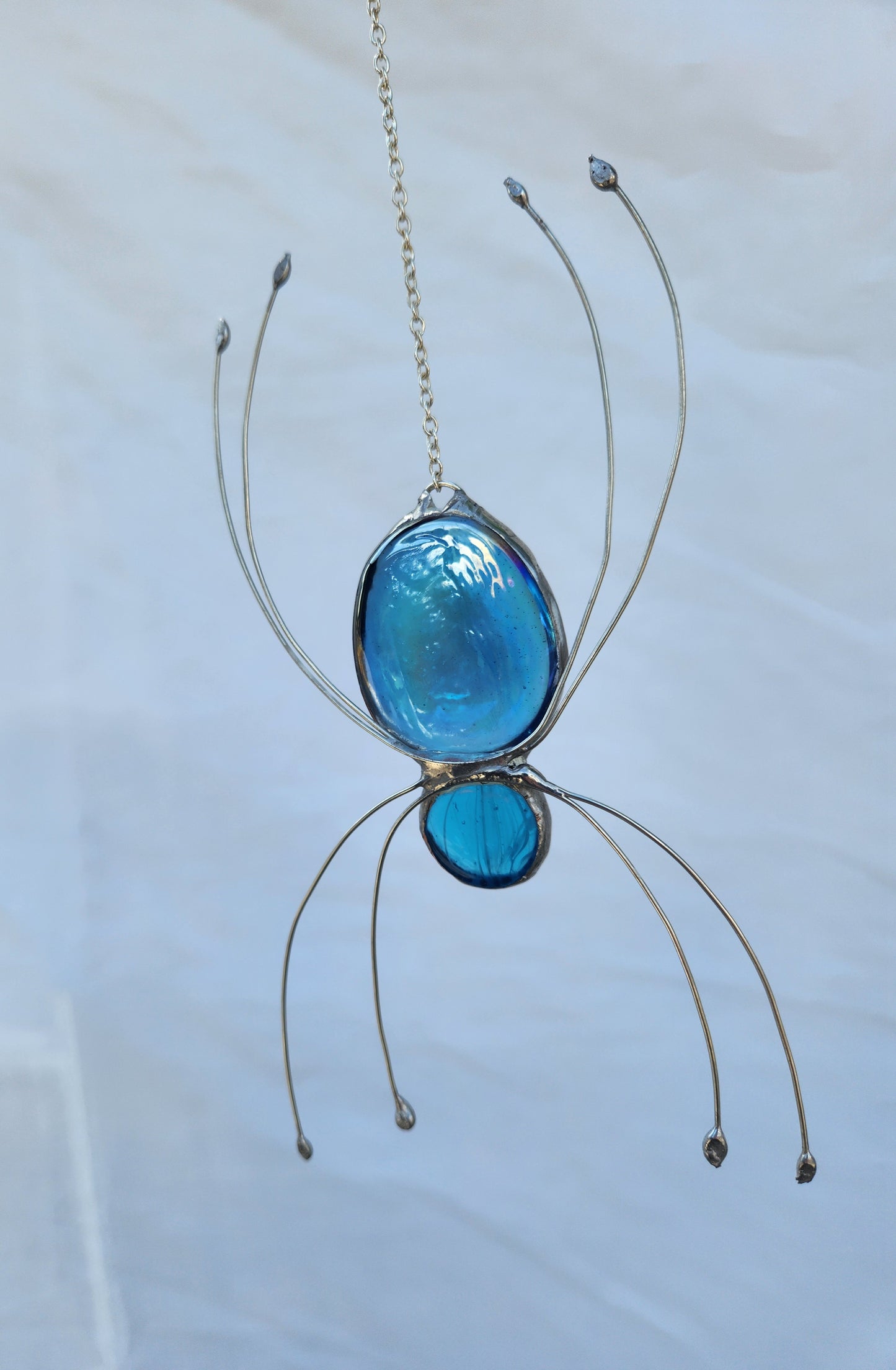 Hanging Light Blue Stained Glass Spider