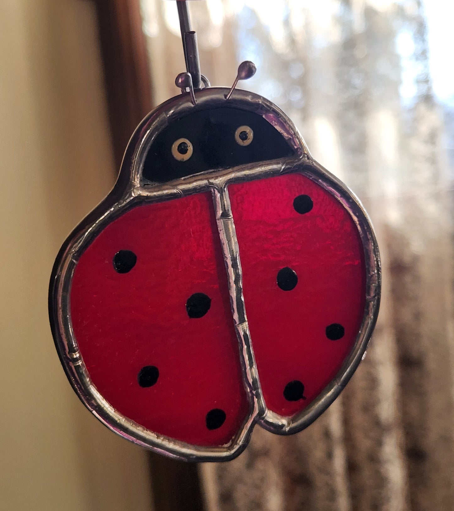 Small Hanging Red Stained Glass Ladybug