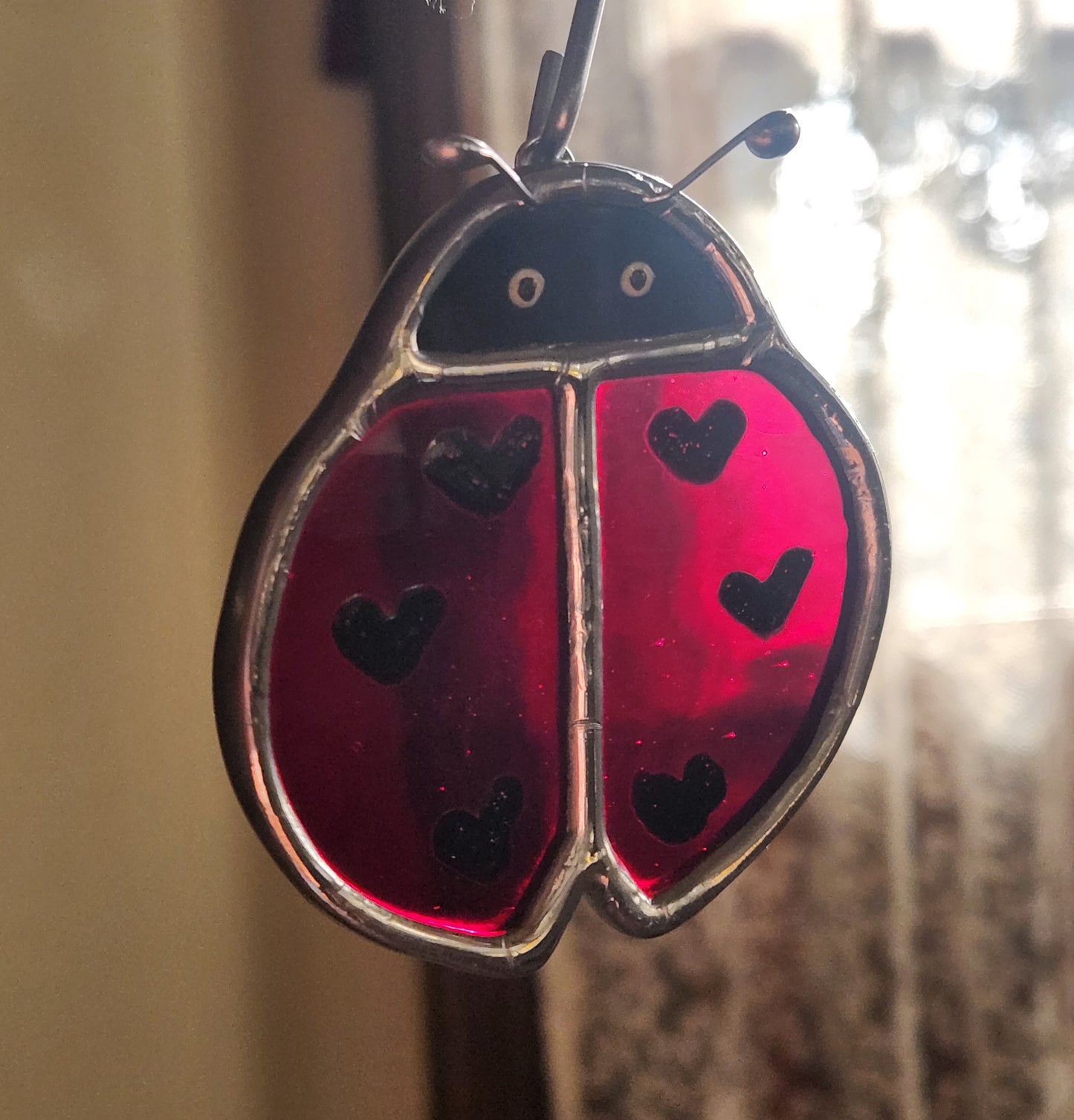 Small Red Hanging Stained Glass Lovebug