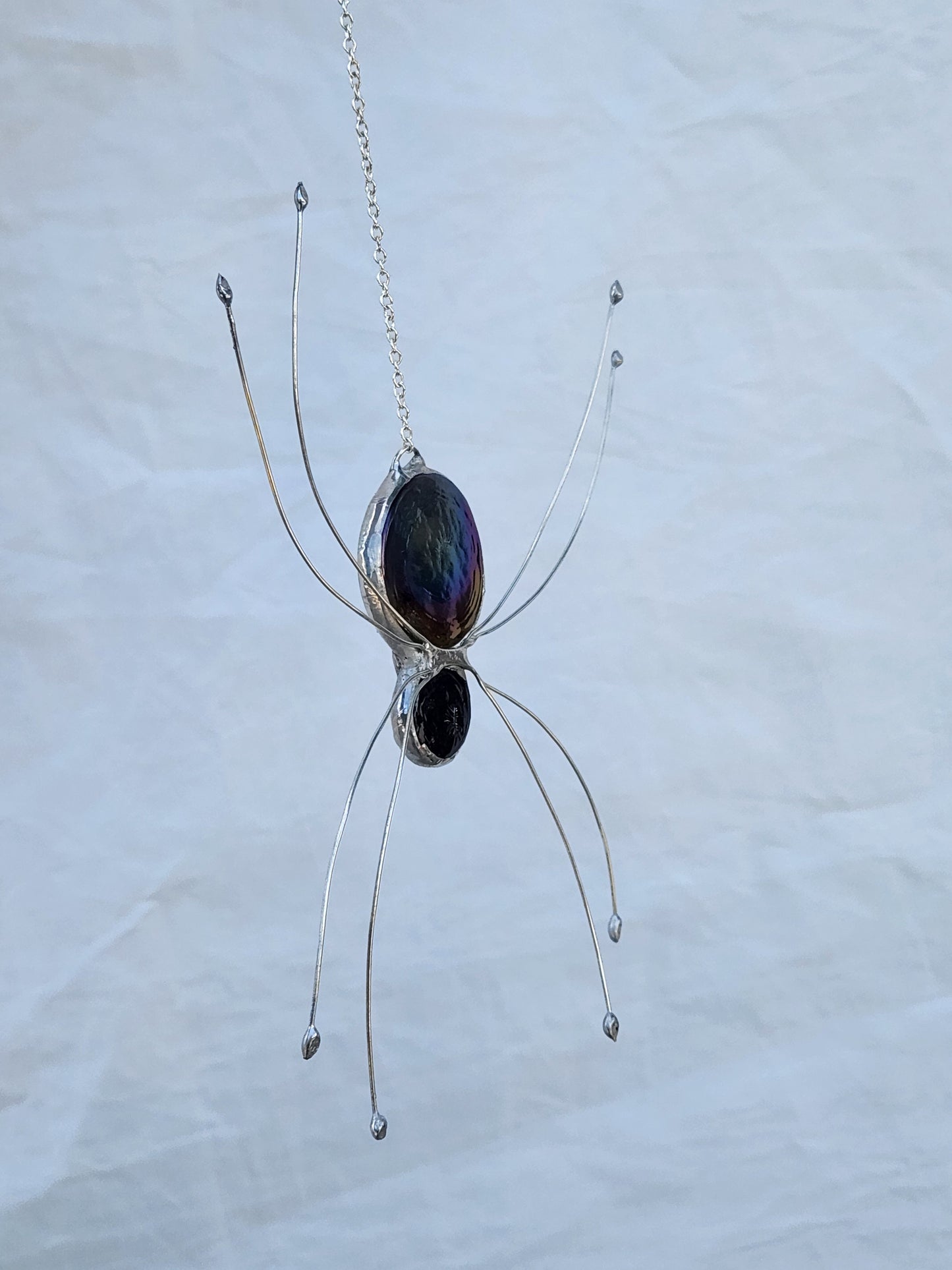 Hanging Black Iridescent Stained Glass Spider