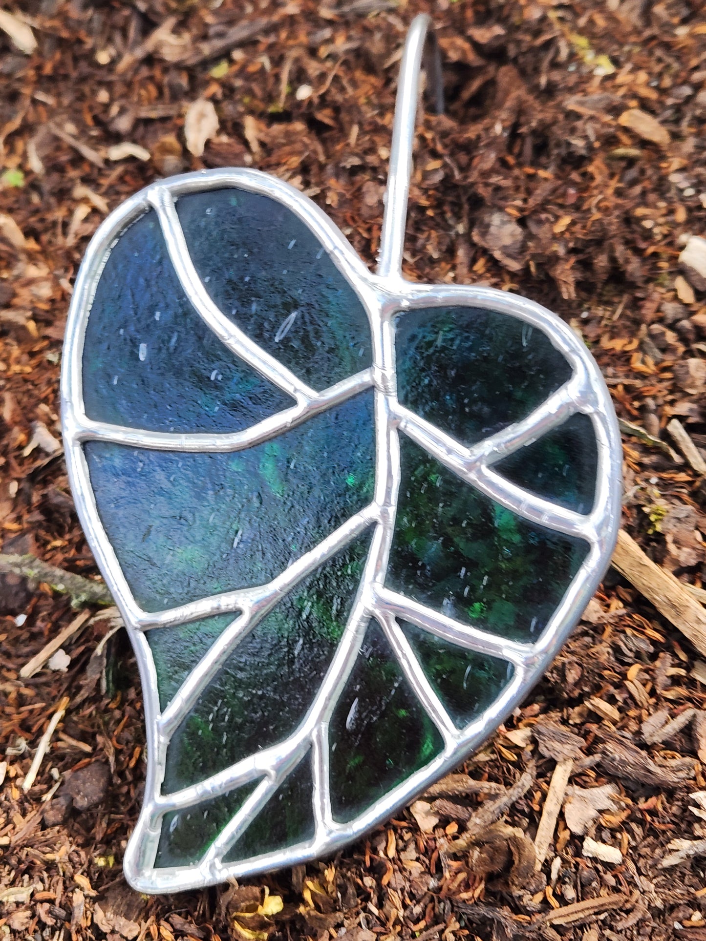 Caribbean Blue-Green Stained Glass Elven Leaf Plant Stake