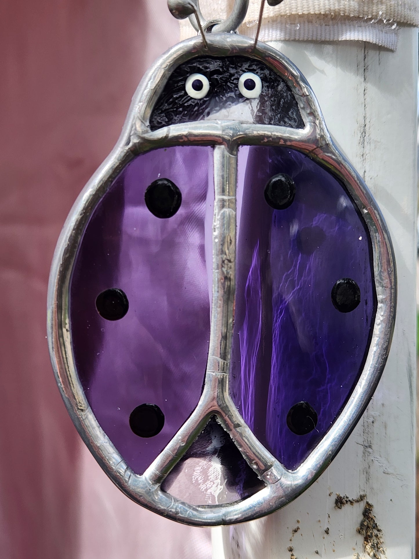 Small Hanging Dark Purple Stained Glass Beetle