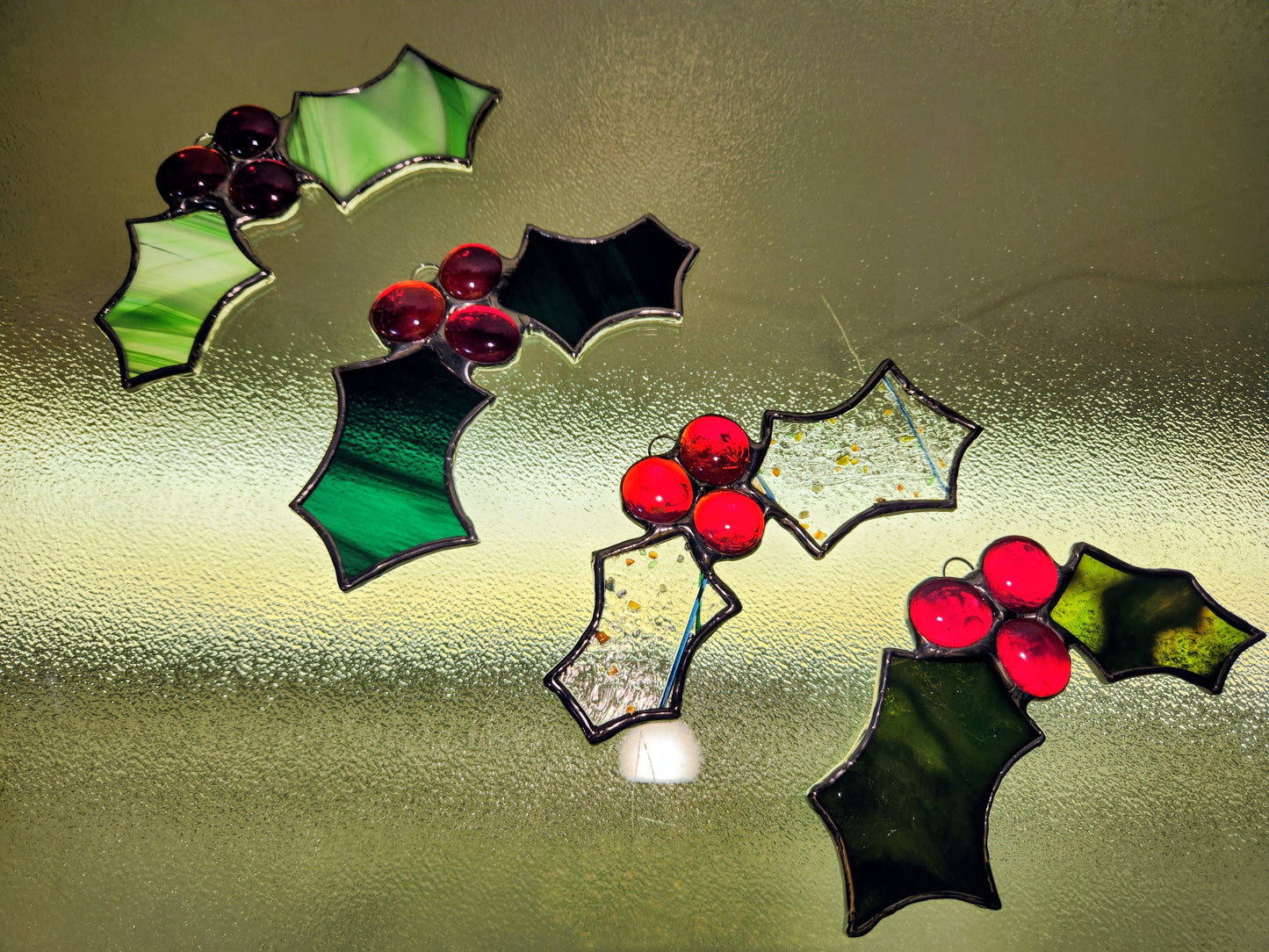 Stained Glass Christmas Holly Ornament