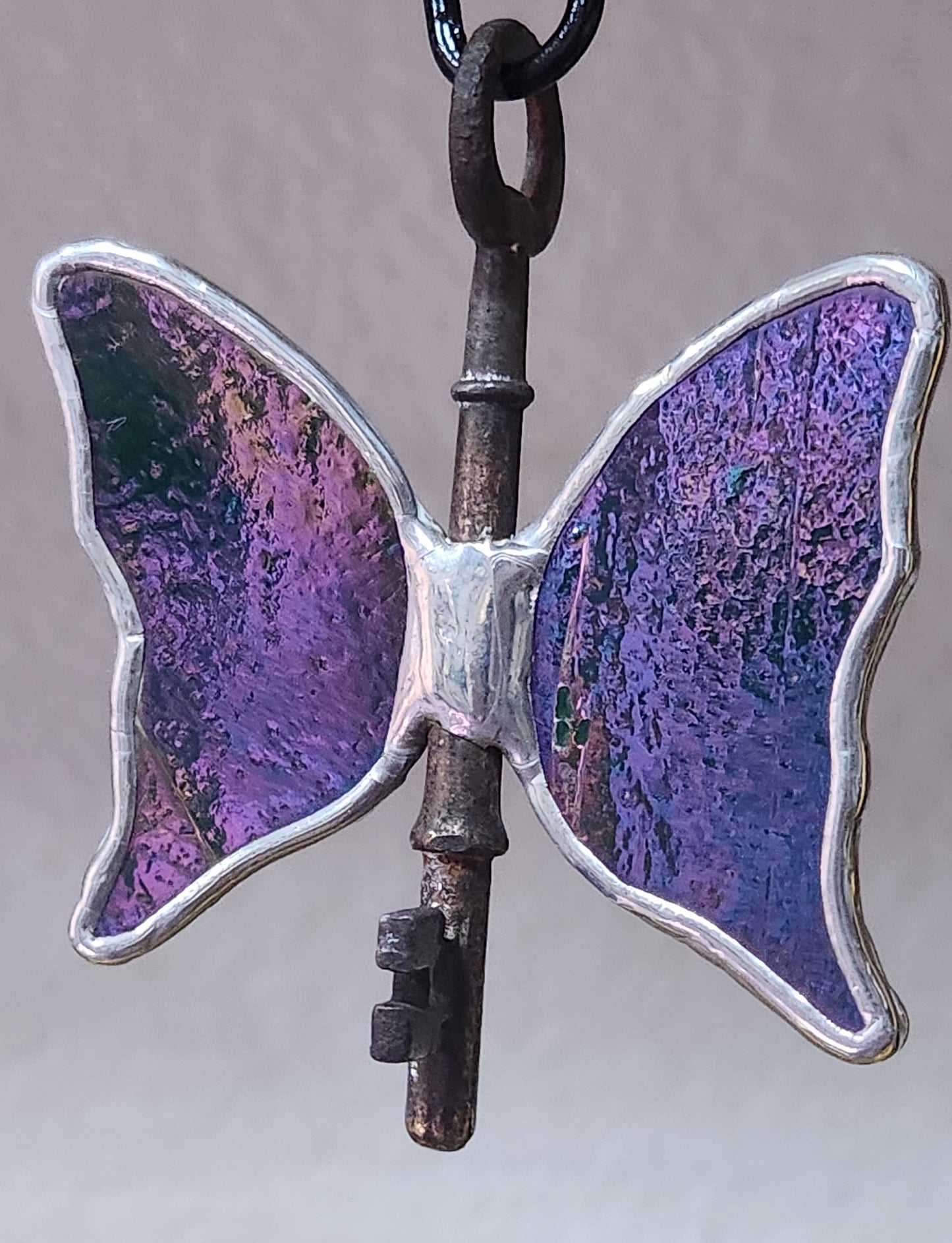 Green-to-Purple Iridescent Stained Glass Flying Key