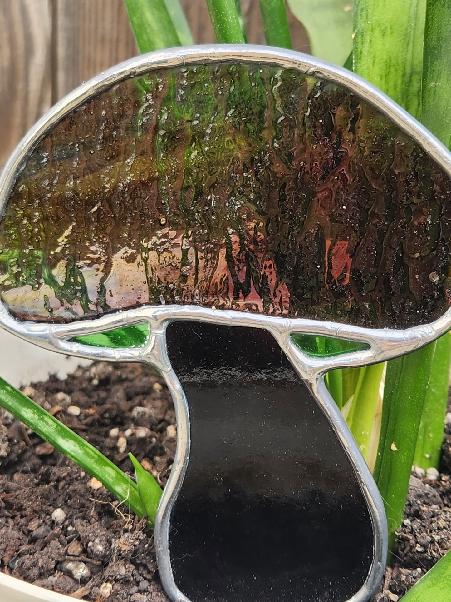 Purple Textured Mushroom Stained Glass Plant Stake