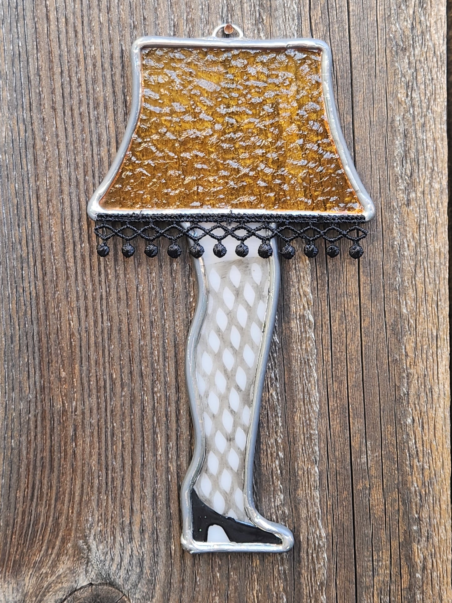 Vintage Amber Glass Lampshade Stained Glass Leg Lamp Ornament