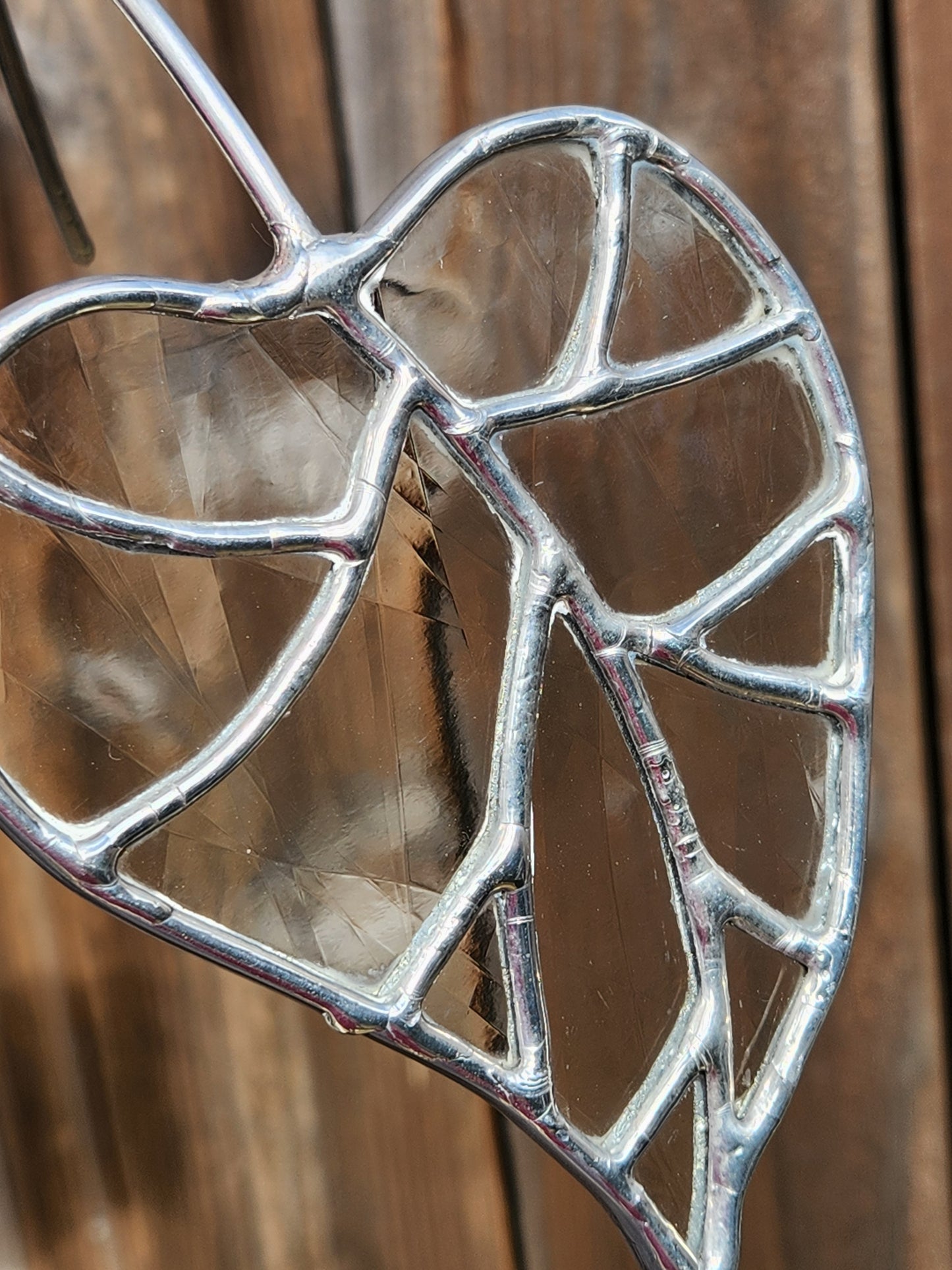 Clear "Antique" Stained Glass Elven Leaf Plant Stake