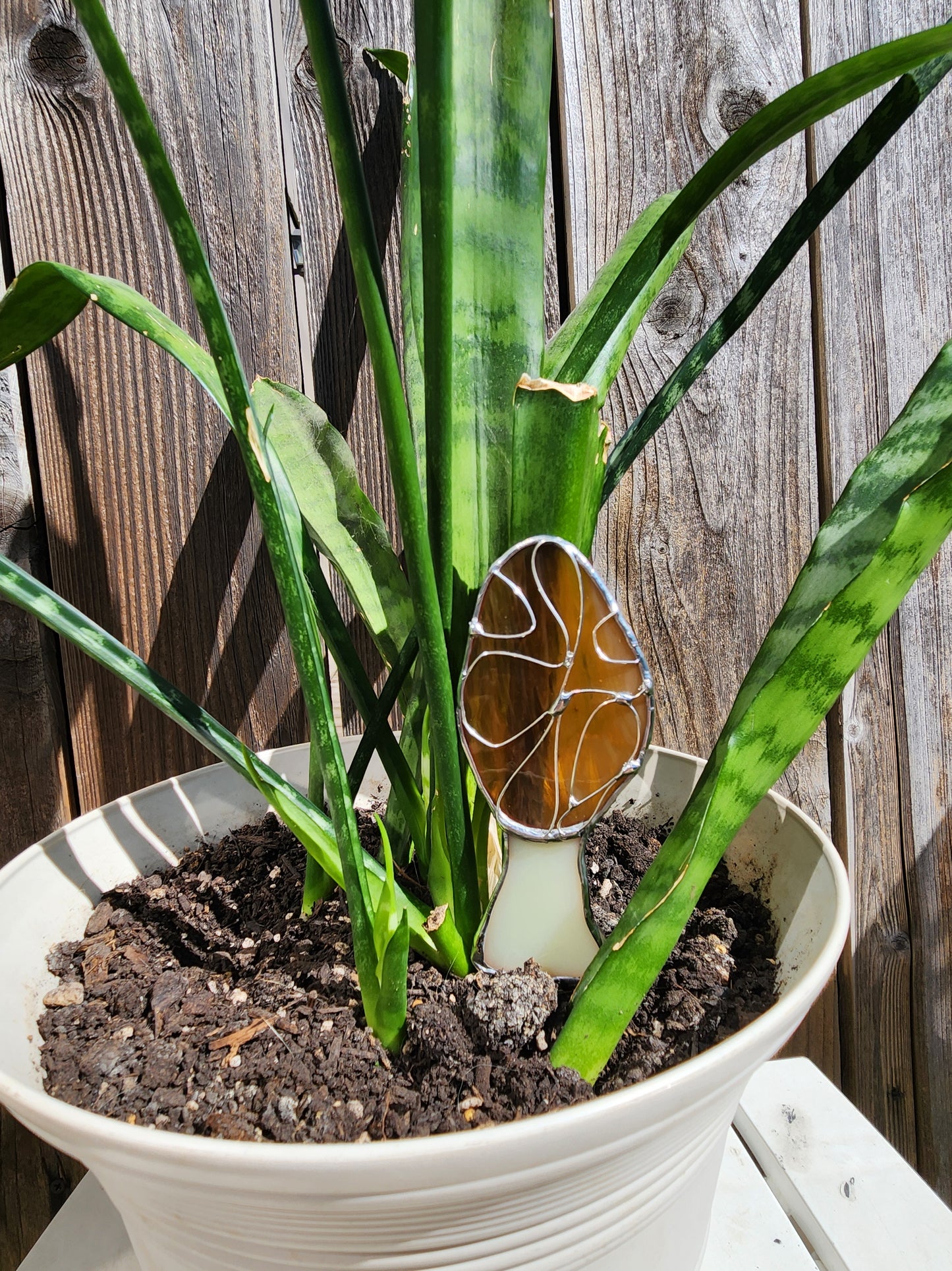 Life-Sized Morel Mushroom Stained Glass Plant Stake