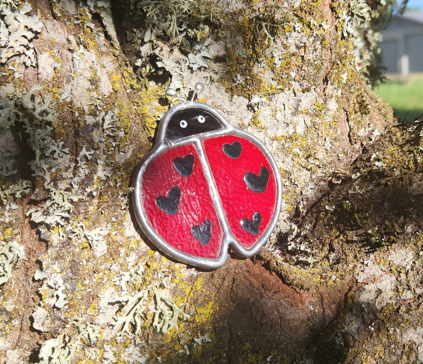 Small Hanging Red Opaque Stained Glass Lovebug