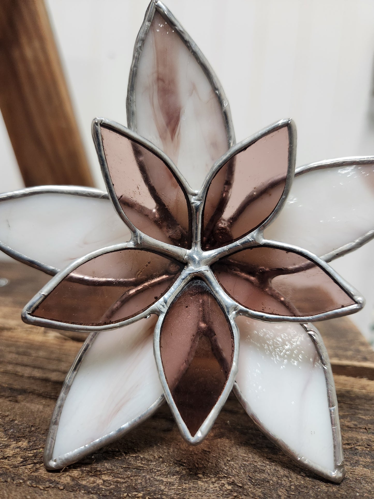 White & Mauve Streaky and Mauve Stained Glass Table Flower