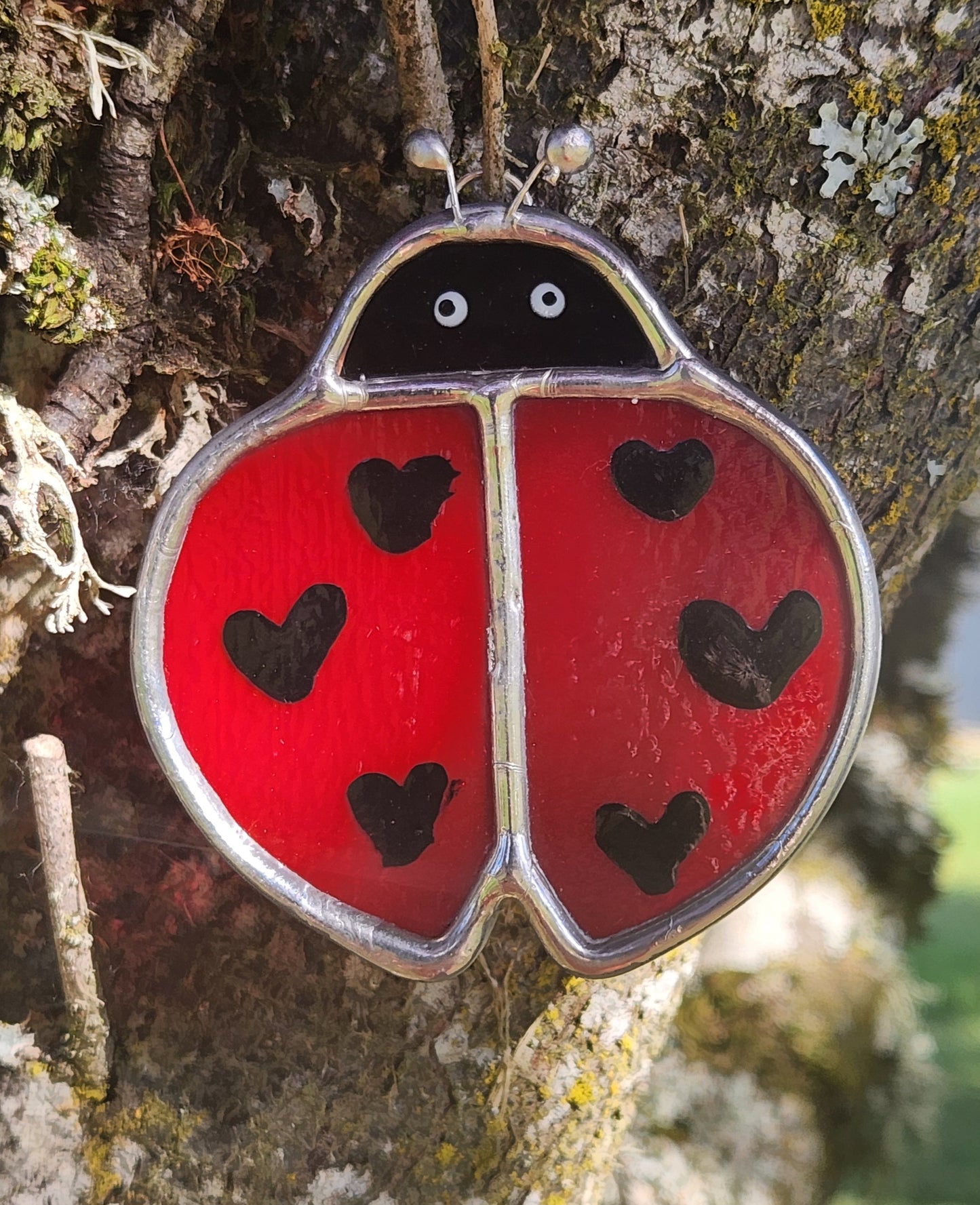 Small Hanging Red Opaque Stained Glass Lovebug