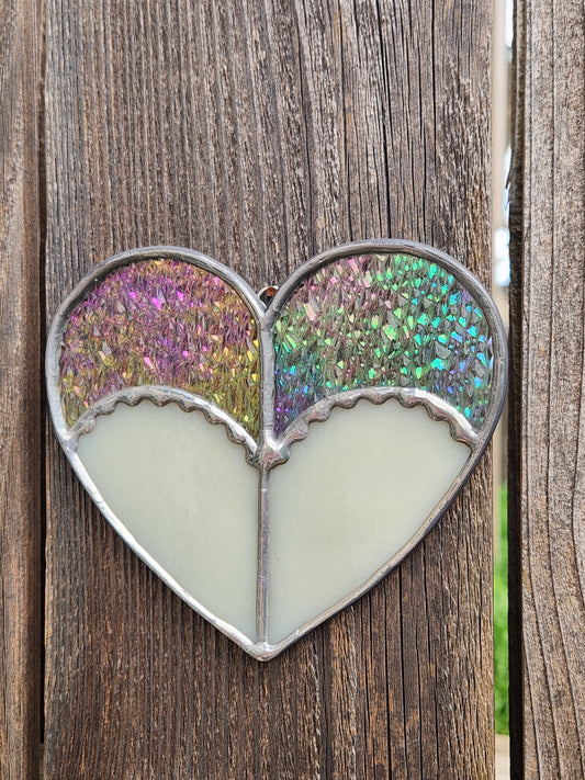Rainbow Iridescent Stained Glass Heart Shaped Booty