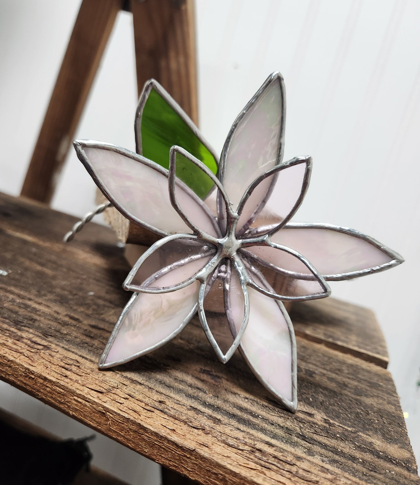 Pink Iridescent and Pink Waterglass Stained Glass Table Flower