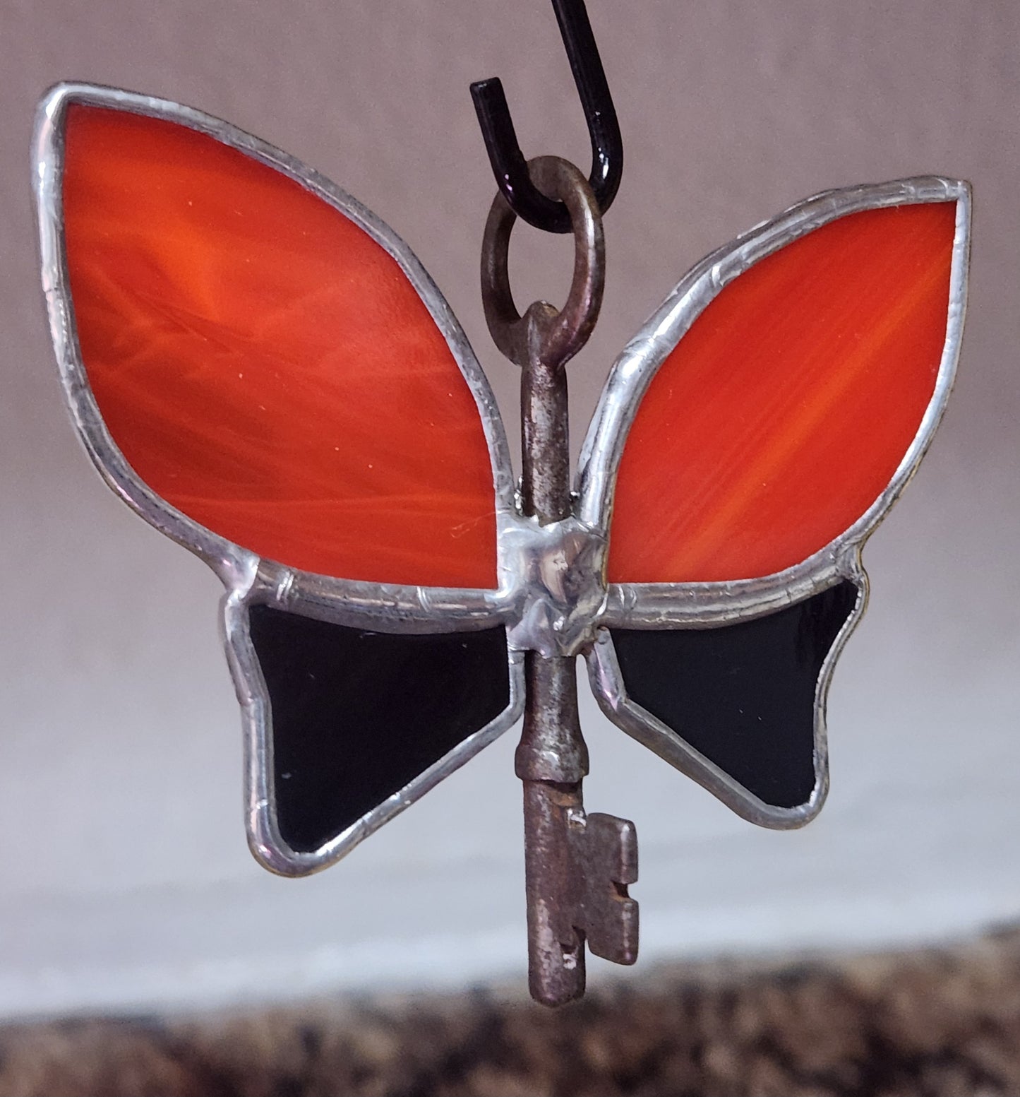 Fiery Red & Black Waterglass Stained Glass Flying Key
