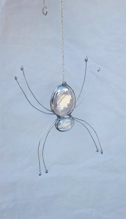 Hanging Light Pink Stained Glass Spider