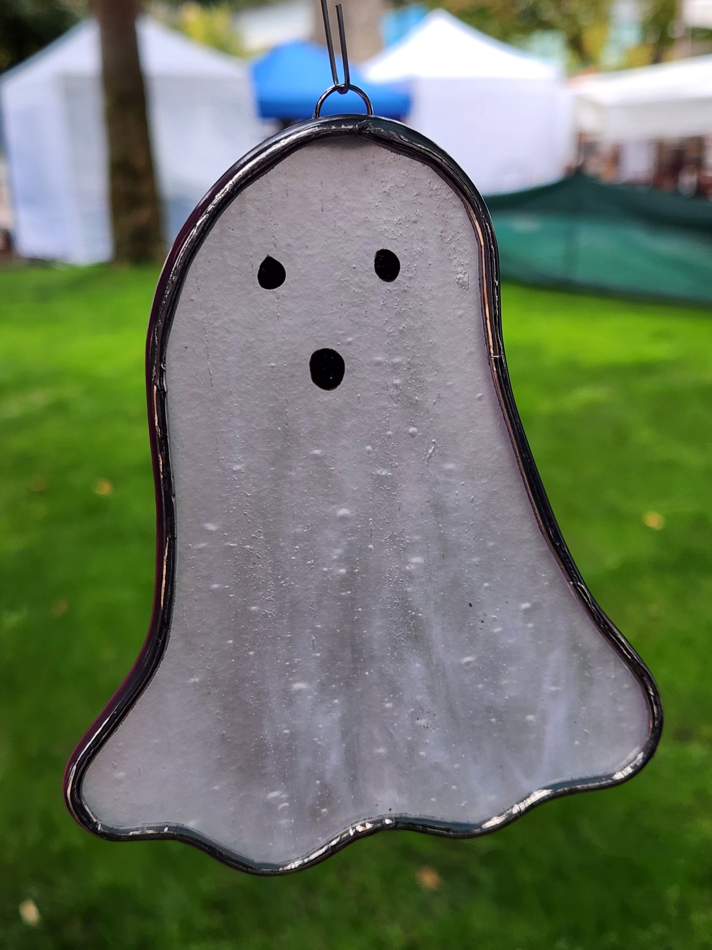 White Frosted Hanging Floating Stained Glass Ghost