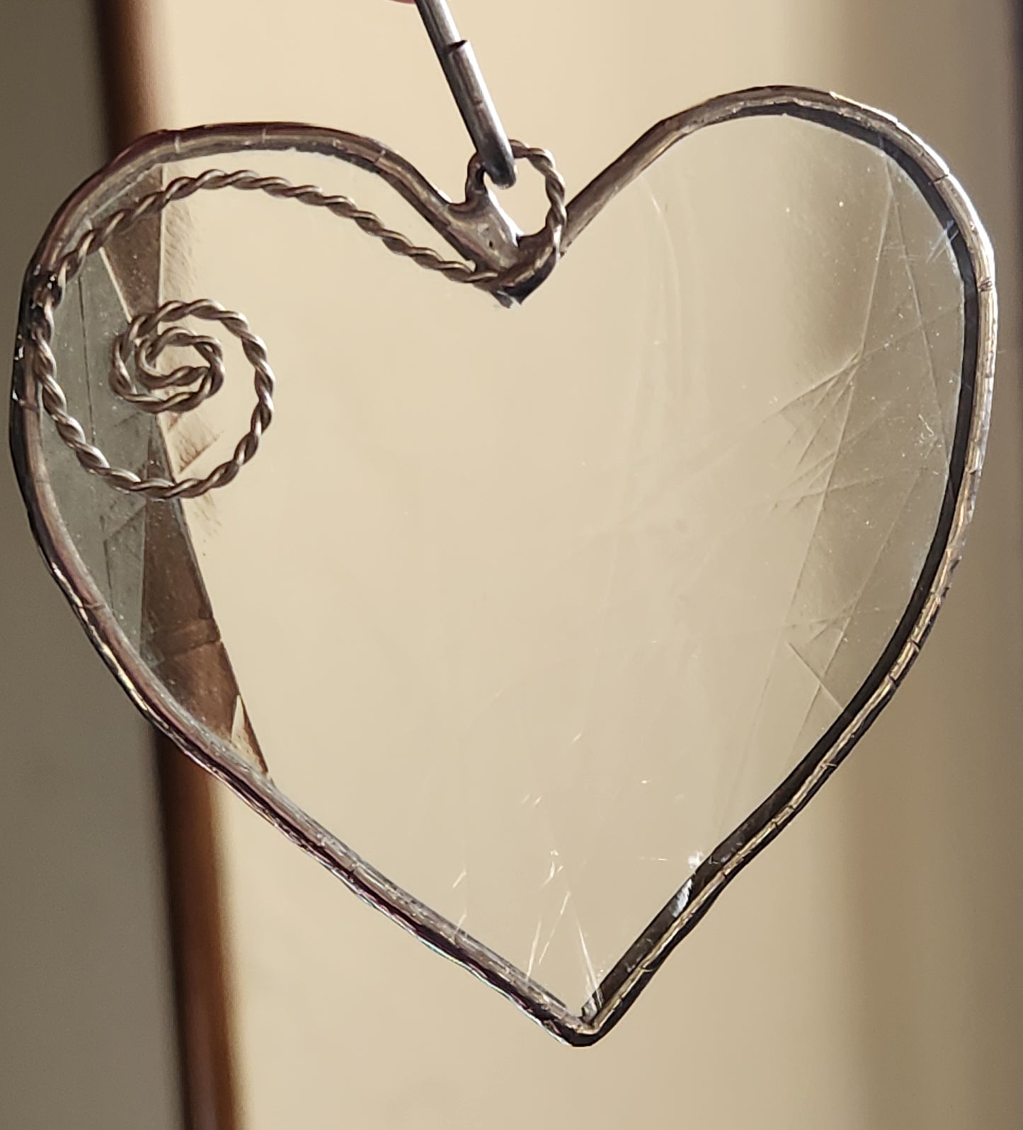 Clear Antique Stained Glass Heart with Scroll Accent