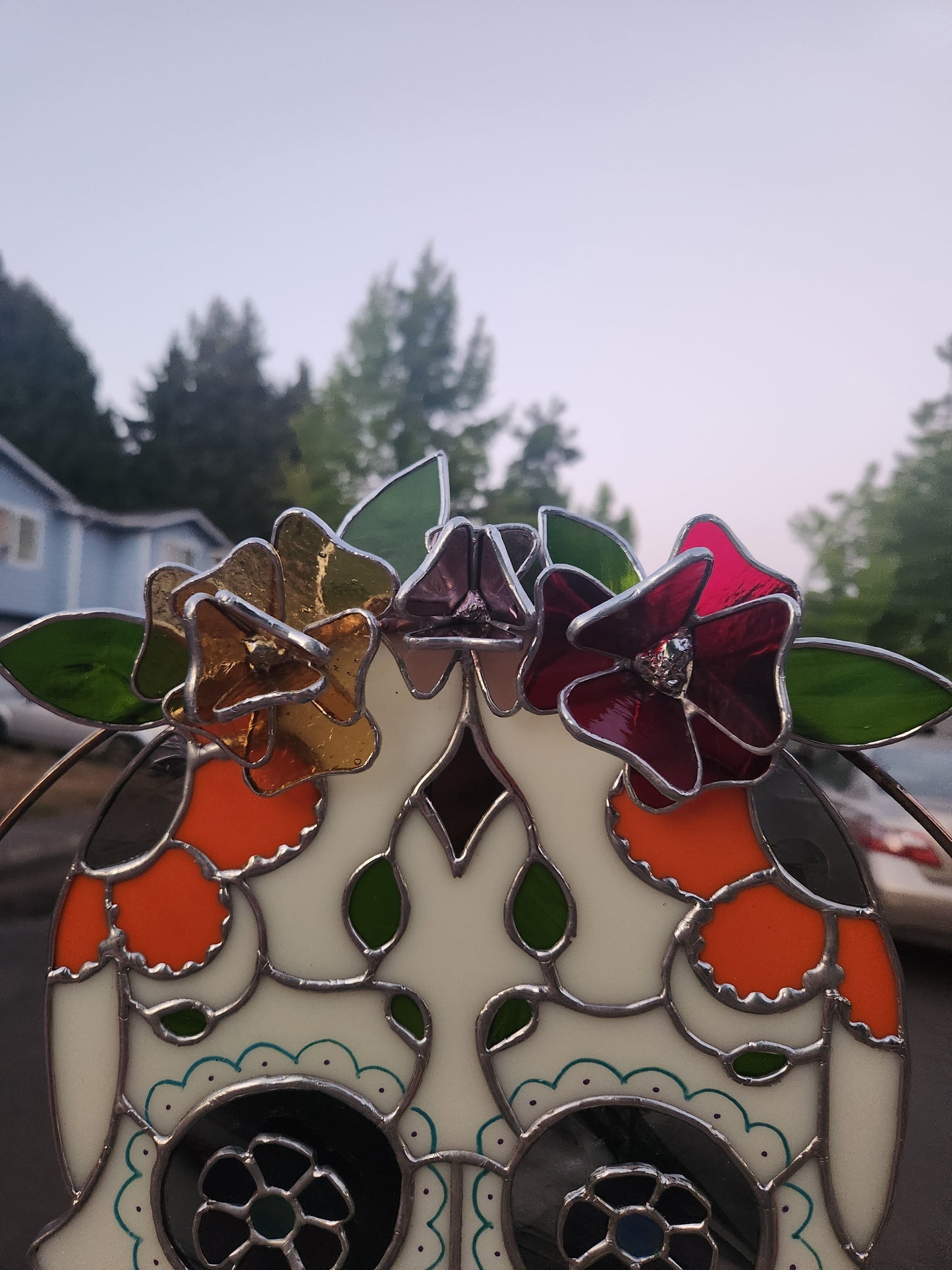"Abuela" Día de los Muertos Sugar Skull Stained Glass Panel